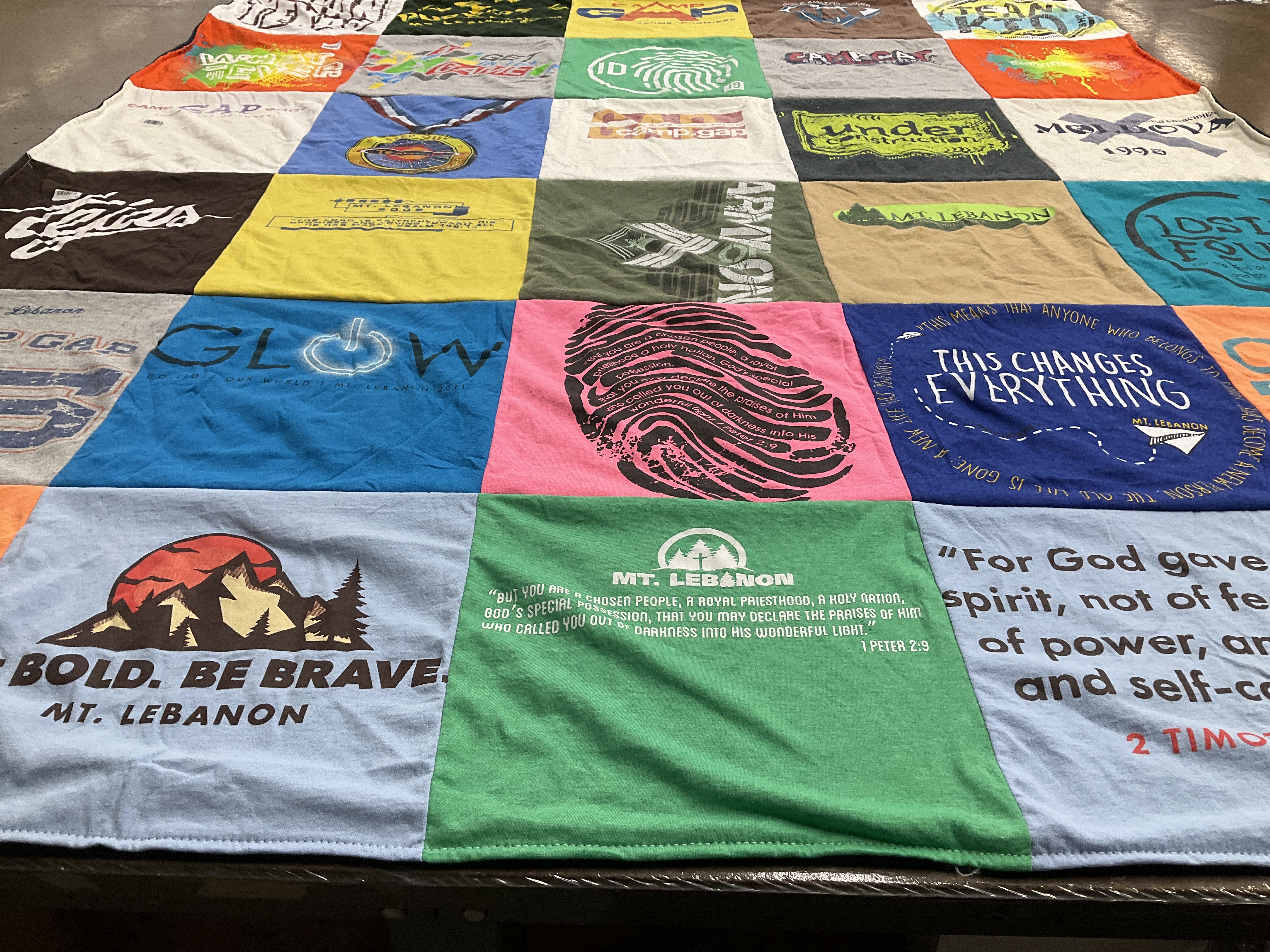 T-shirt quilt with outdoors, faith themes by Christopher from TX