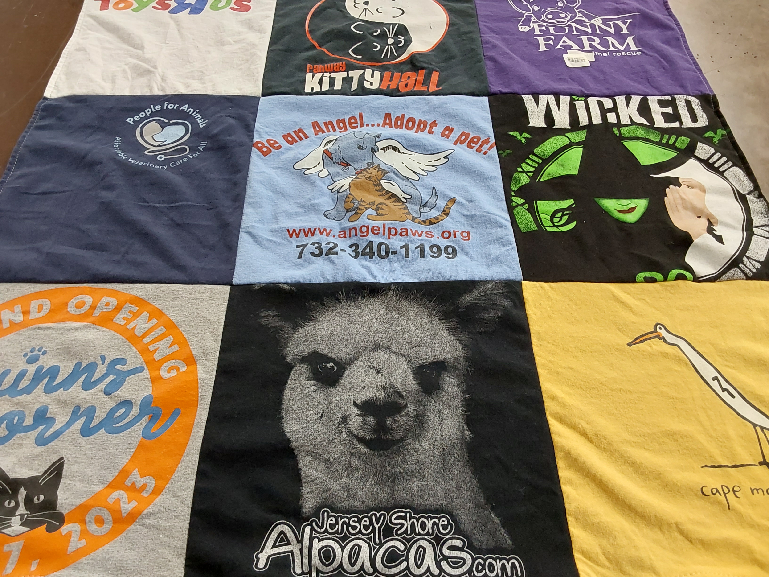 Custom Project Repat t-shirt quilt highlighting animal rescue, animal adoption themes.