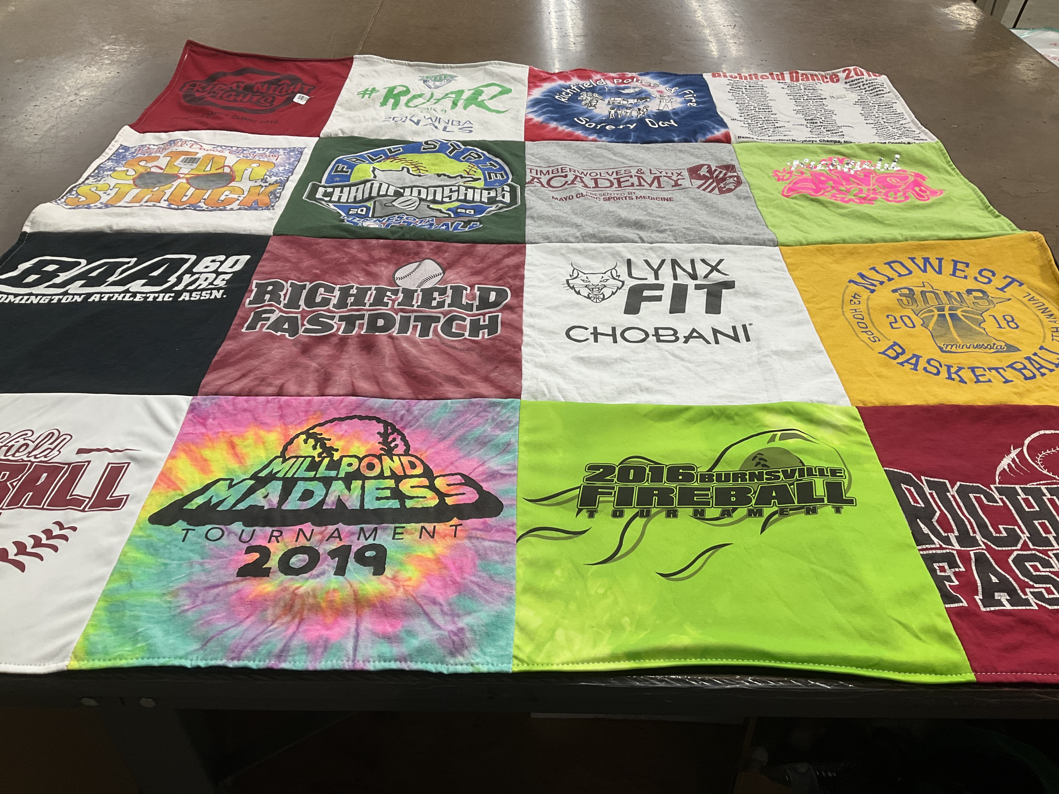 T-shirt quilt with sports, softball themes by Kristina from MN