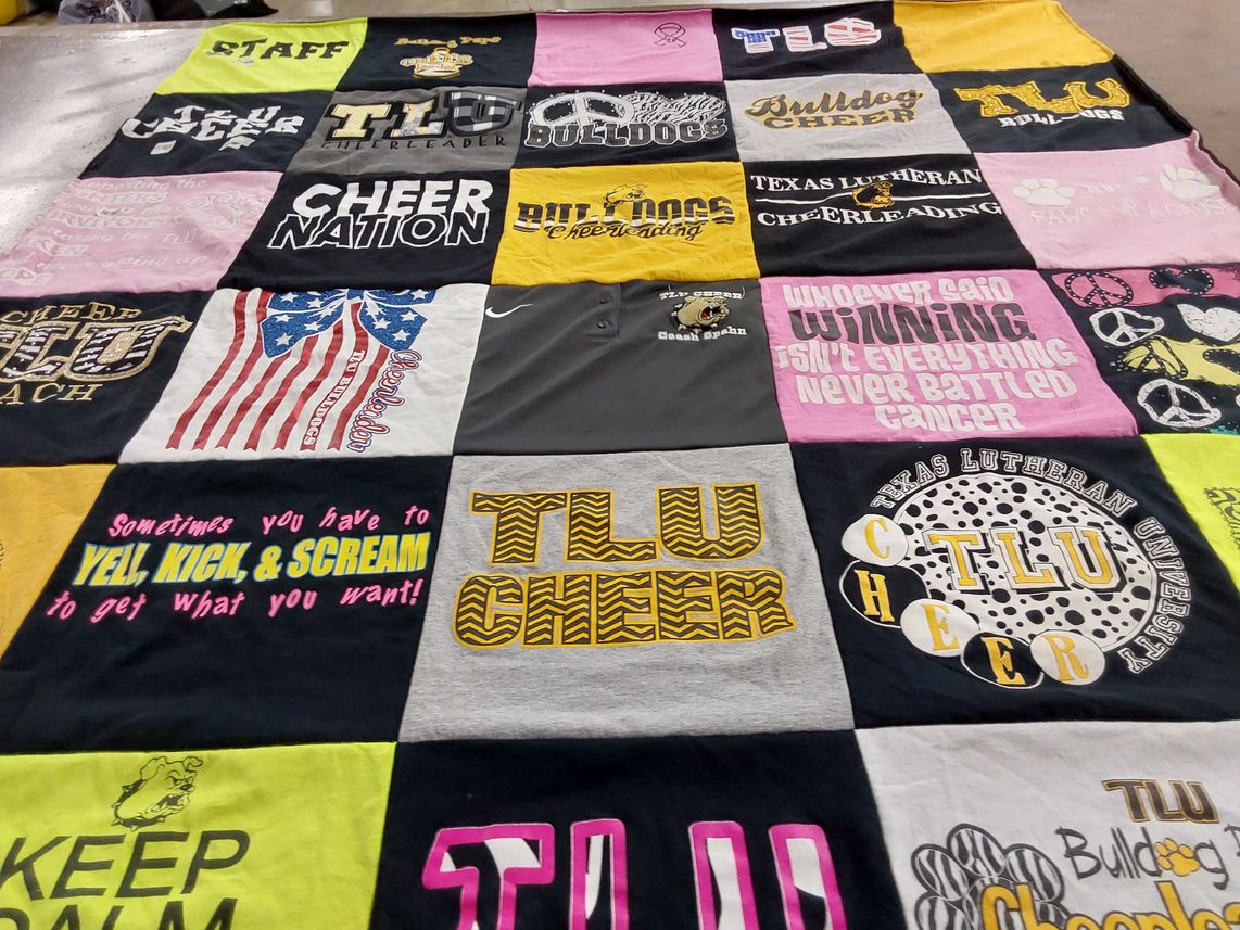 T-shirt quilt featuring texas lutheran university cheer team by Ashley from TX