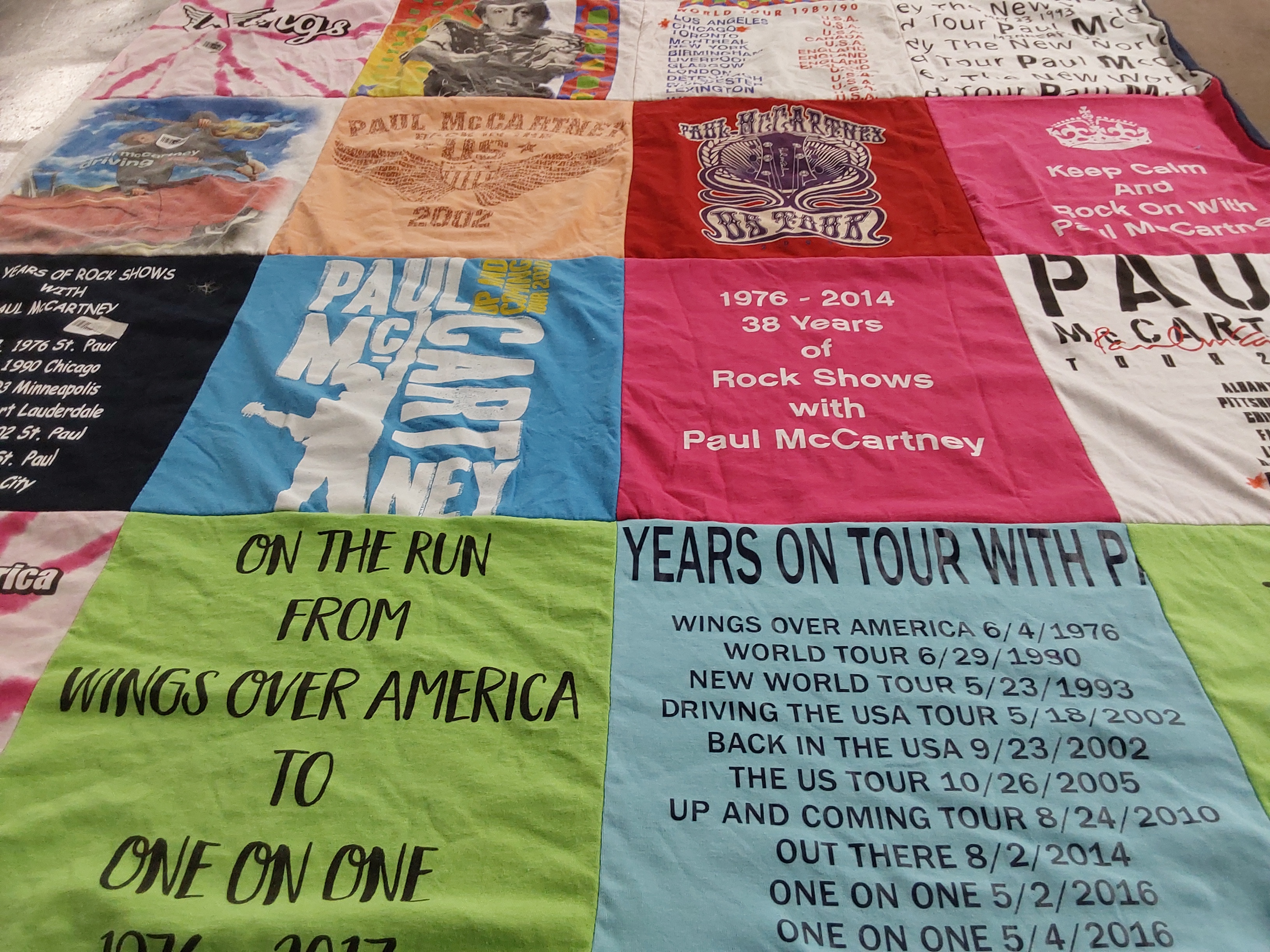 T-shirt quilt with music, rock themes by Christine from MN