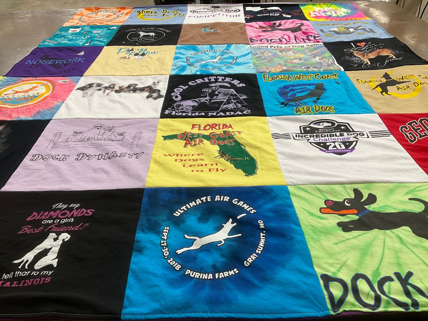 T-shirt quilt with dog sports, animal training themes by Barb from GA