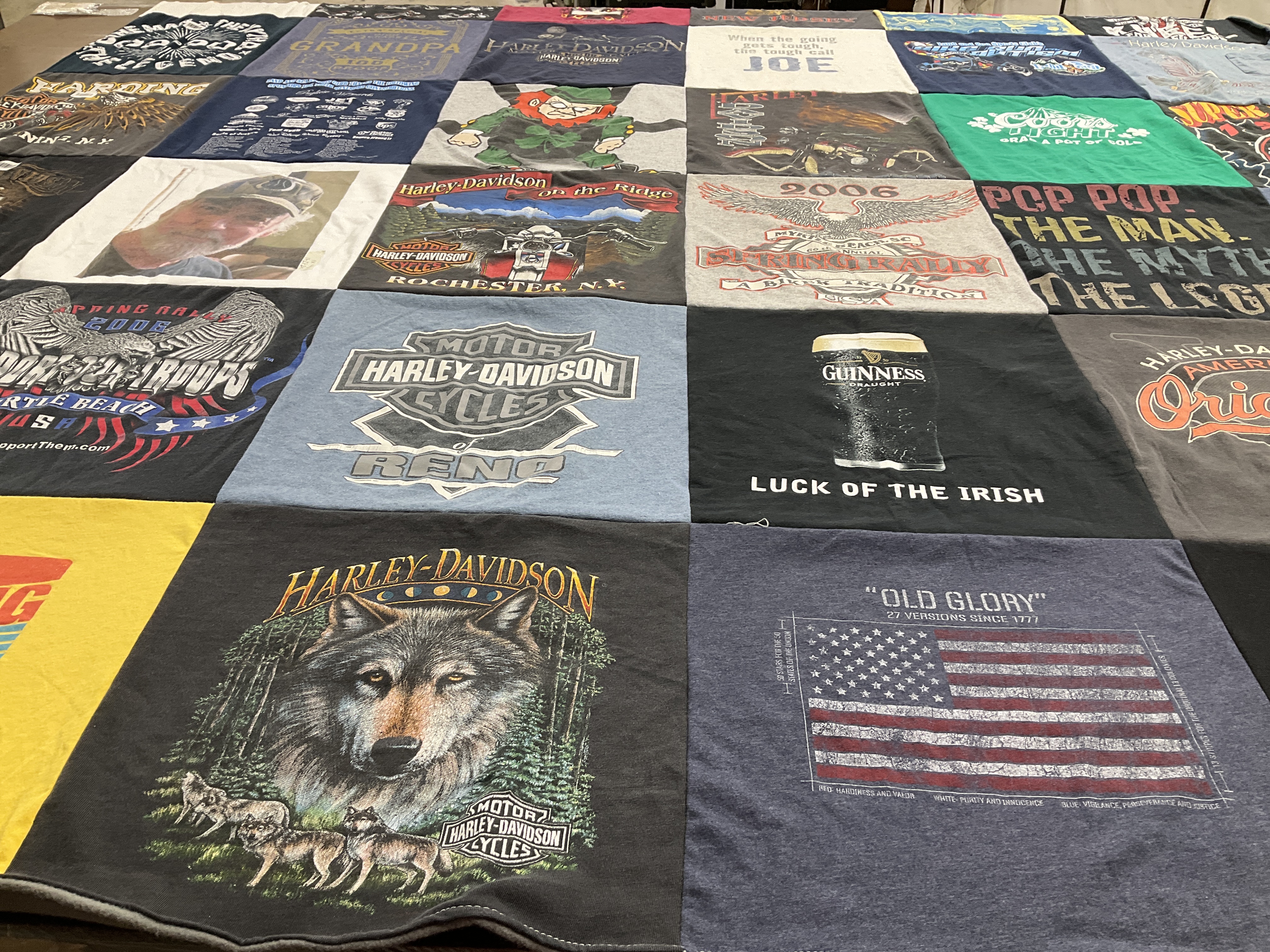 T-shirt quilt with motorcycles, beer themes by Christopher from MA
