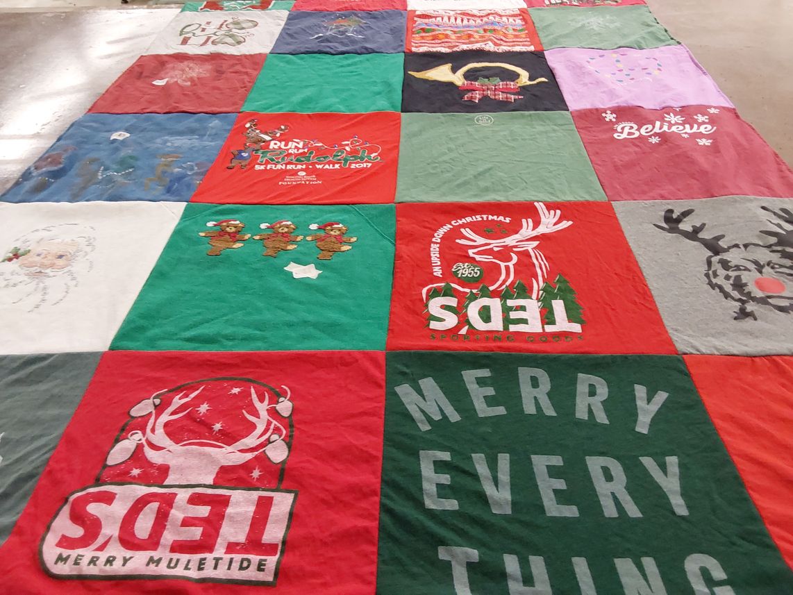T-shirt quilt with christmas, holiday themes by Amy from FL