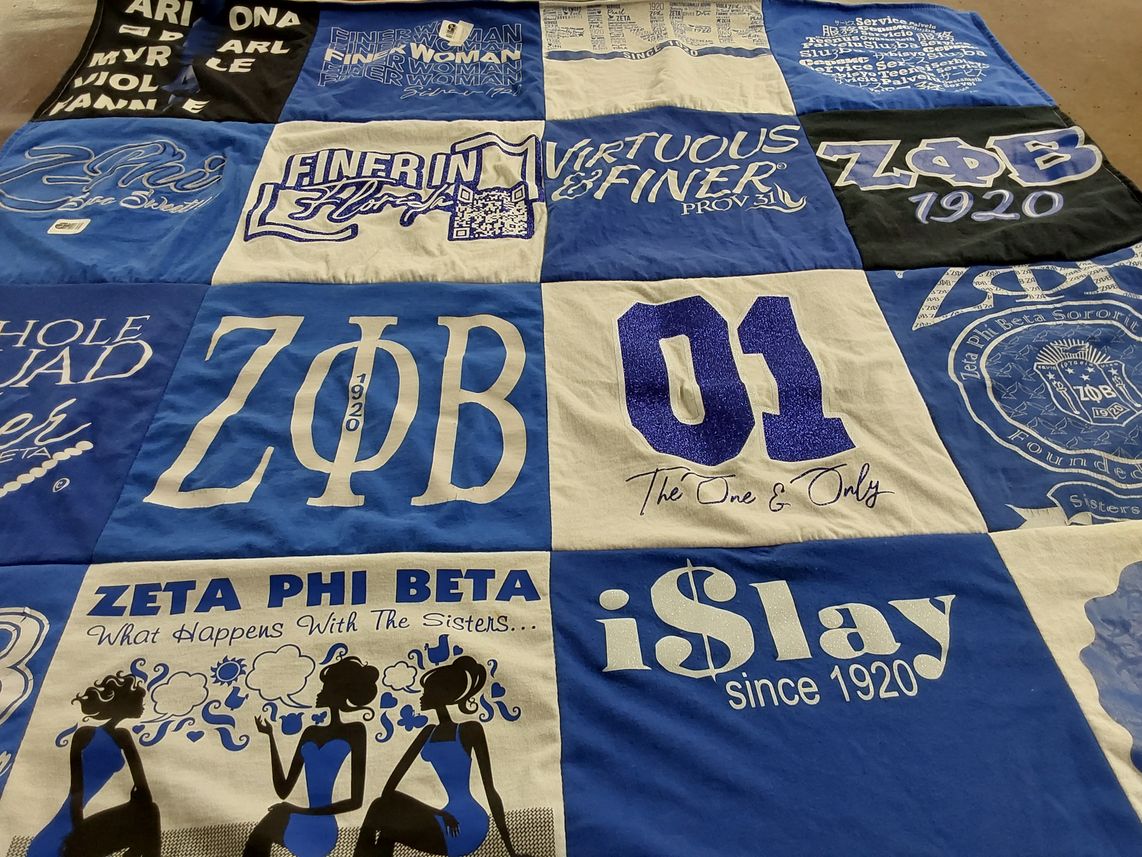 T-shirt quilt with sorority, sisterhood themes by Paula from FL