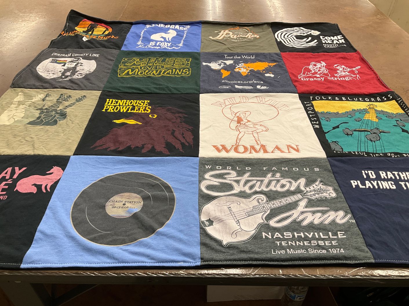 T-shirt quilt with music, bluegrass themes by Cassandra from IL