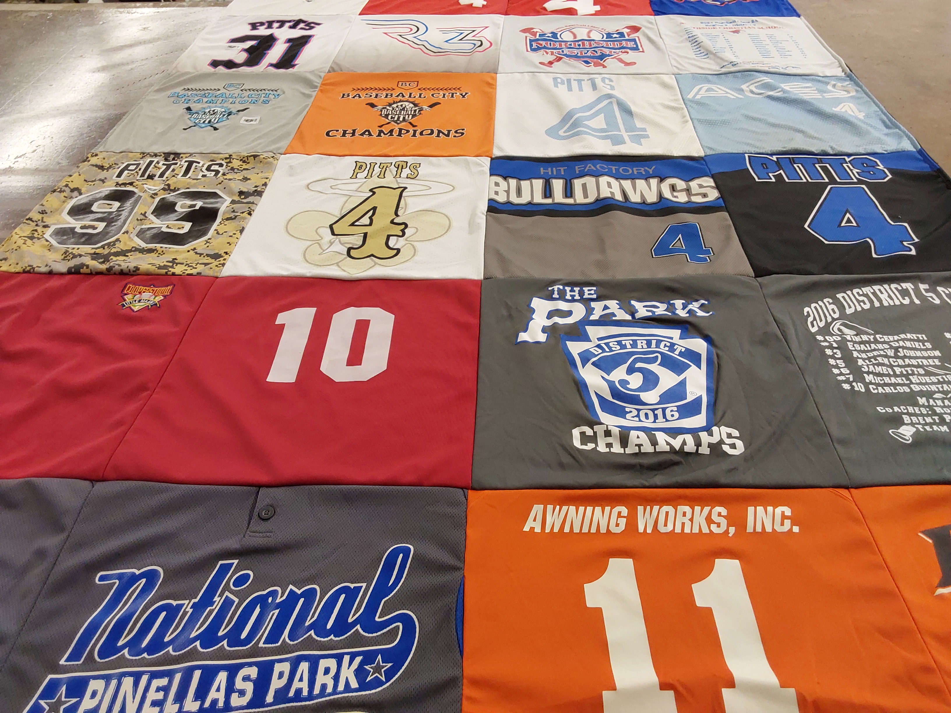 T-shirt quilt with sports, baseball themes by Stacey from FL