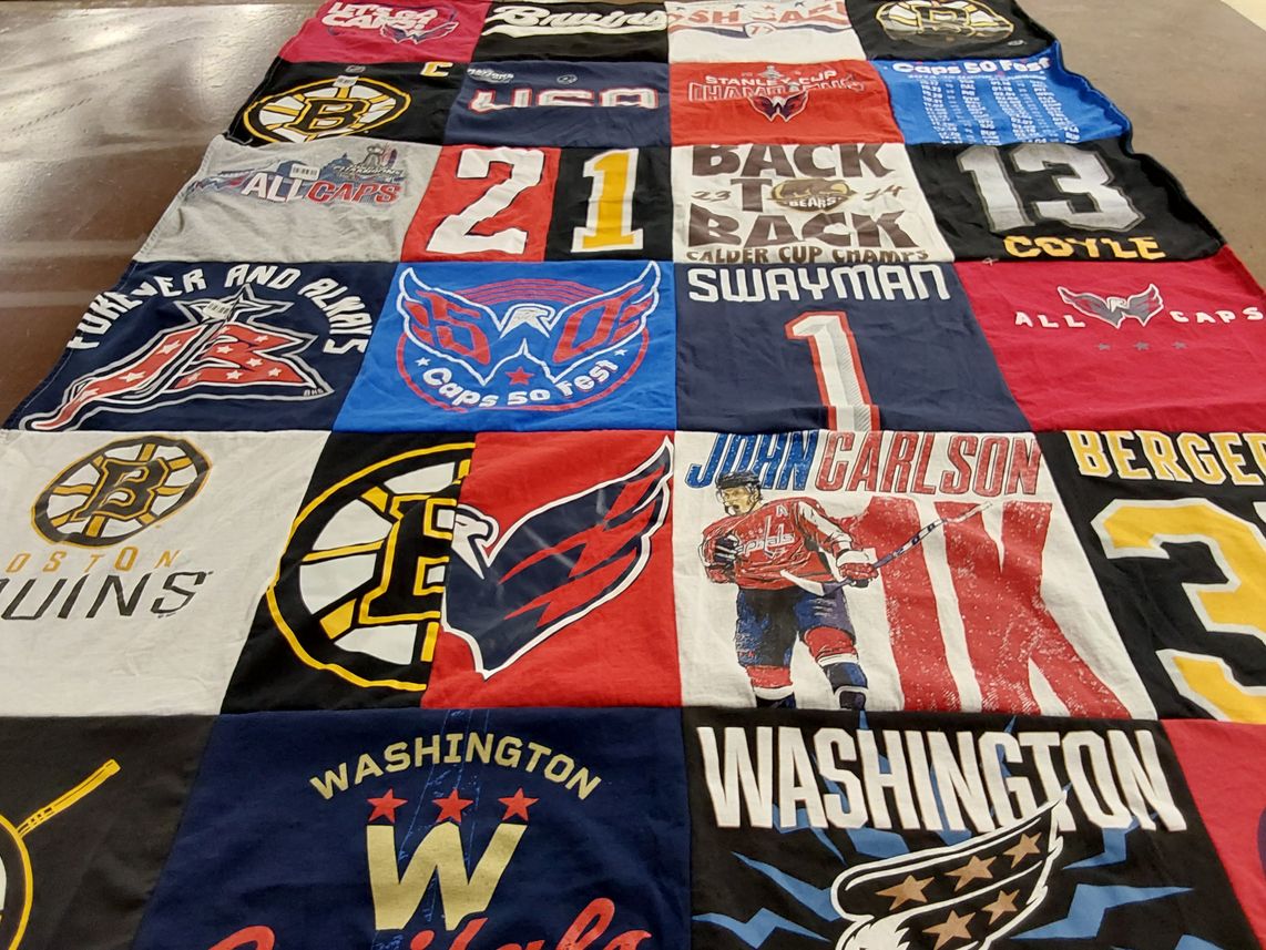 T-shirt quilt featuring boston bruins, washington capitals by Emily from MD