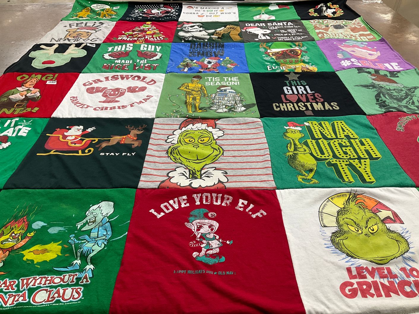 T-shirt quilt with christmas, holiday themes by Cathy from CA