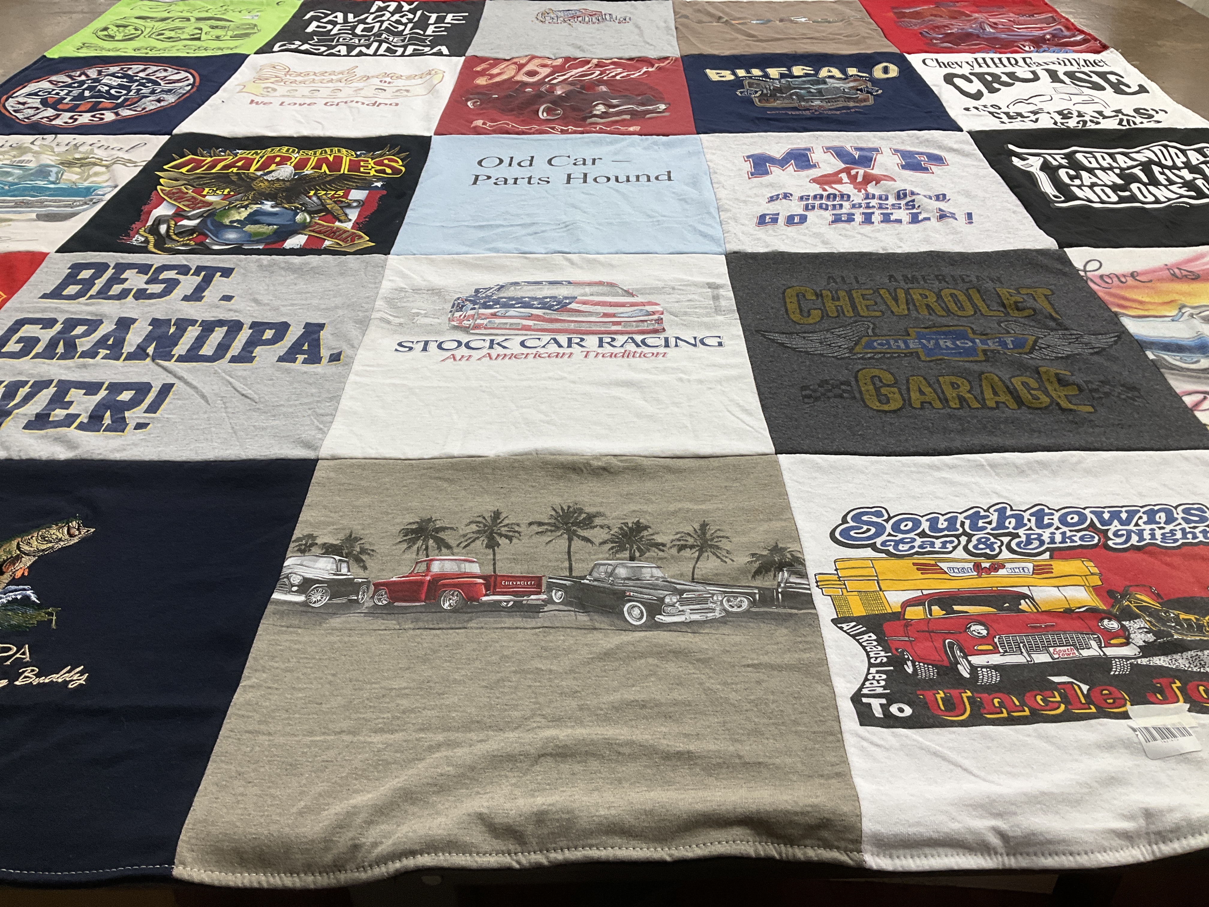 T-shirt quilt with cars, racing themes by charleen from NY