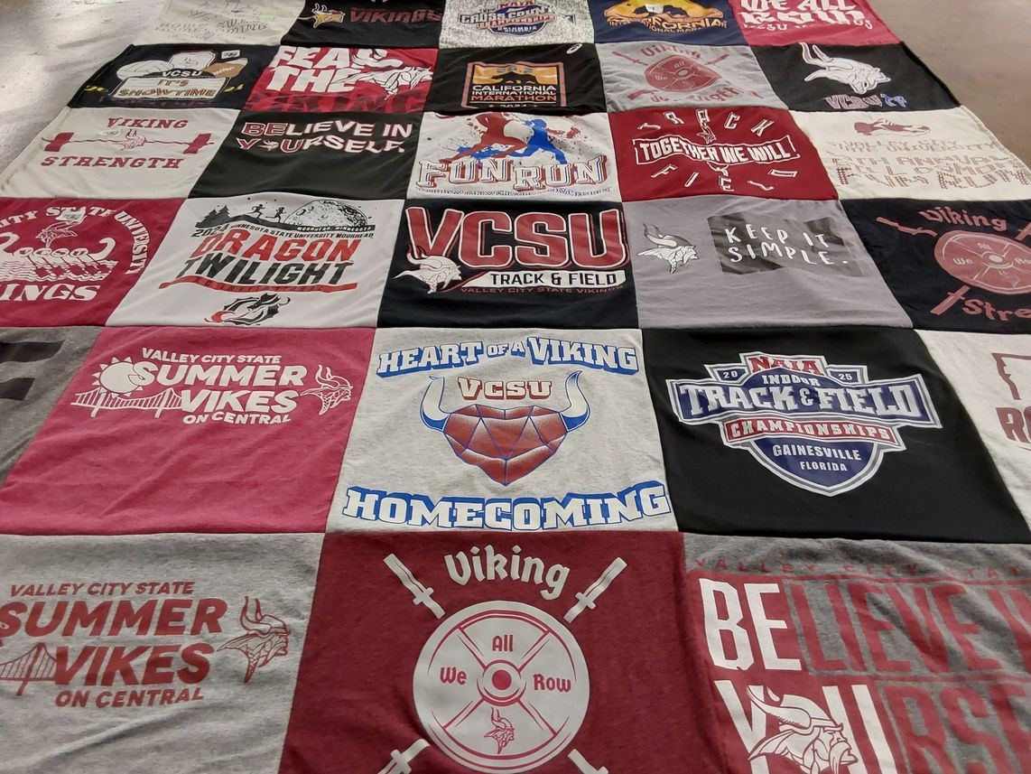 T-shirt quilt featuring valley city state vikings by Karly from ND