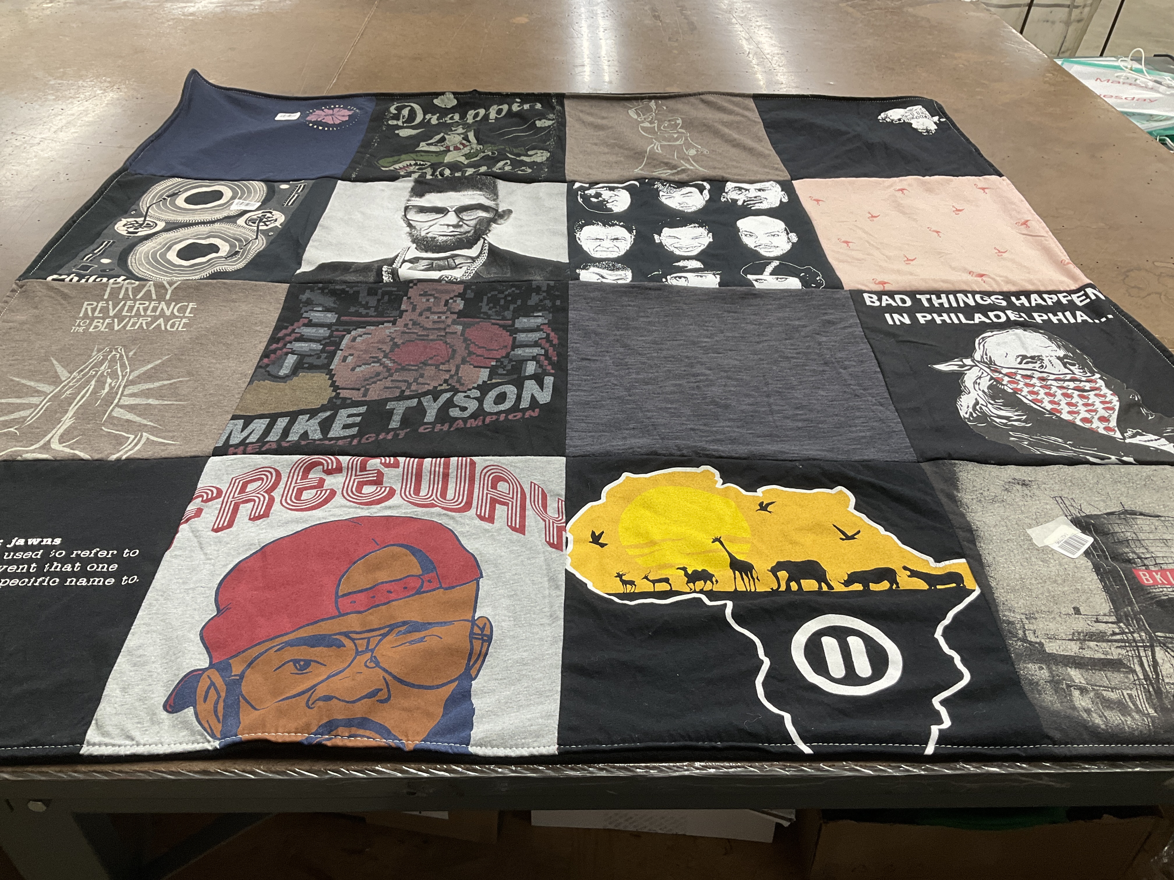 T-shirt quilt with boxing, music themes by Cristina from PA