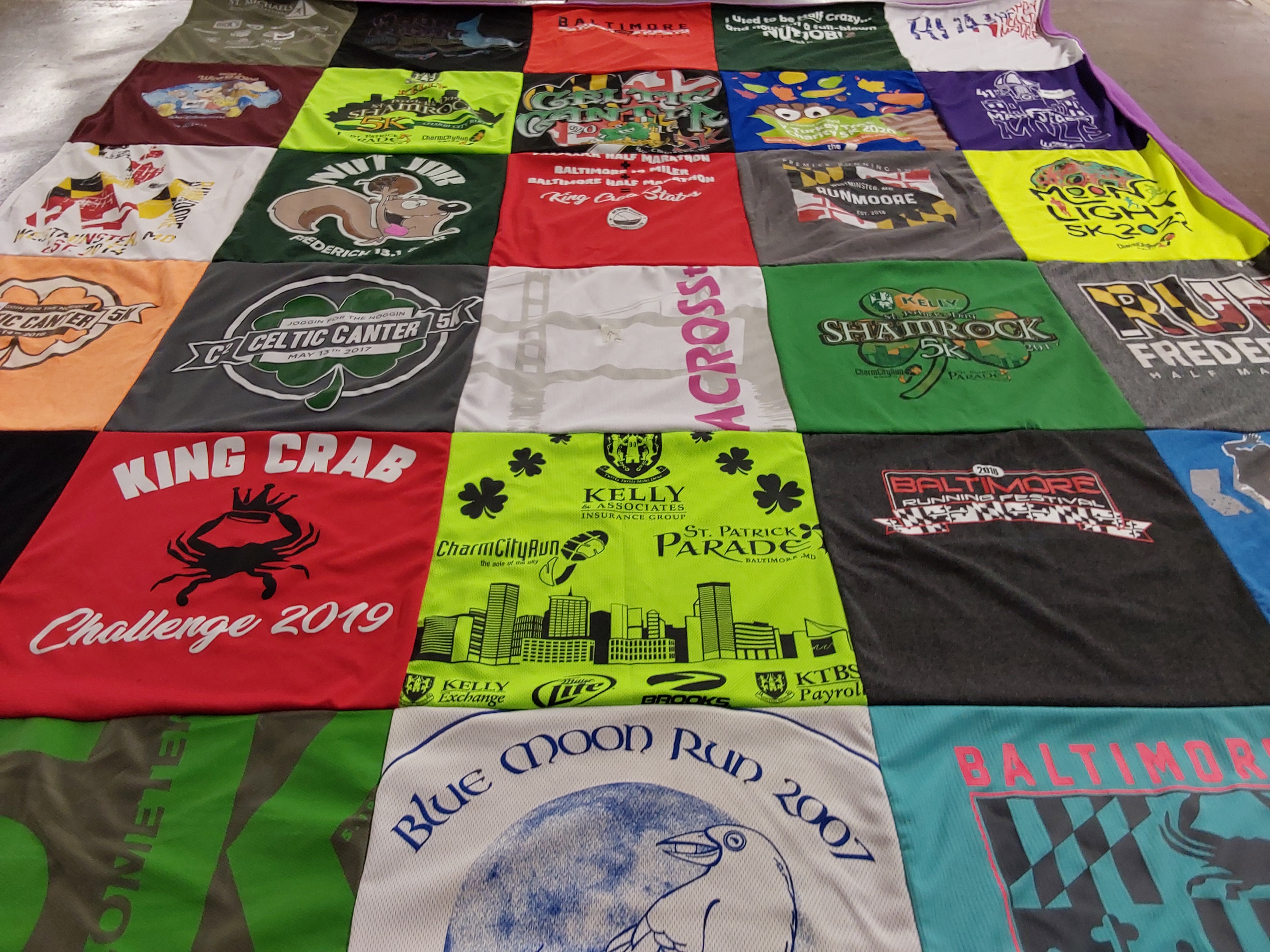 T-shirt quilt with running, marathons themes by Tracey from MD