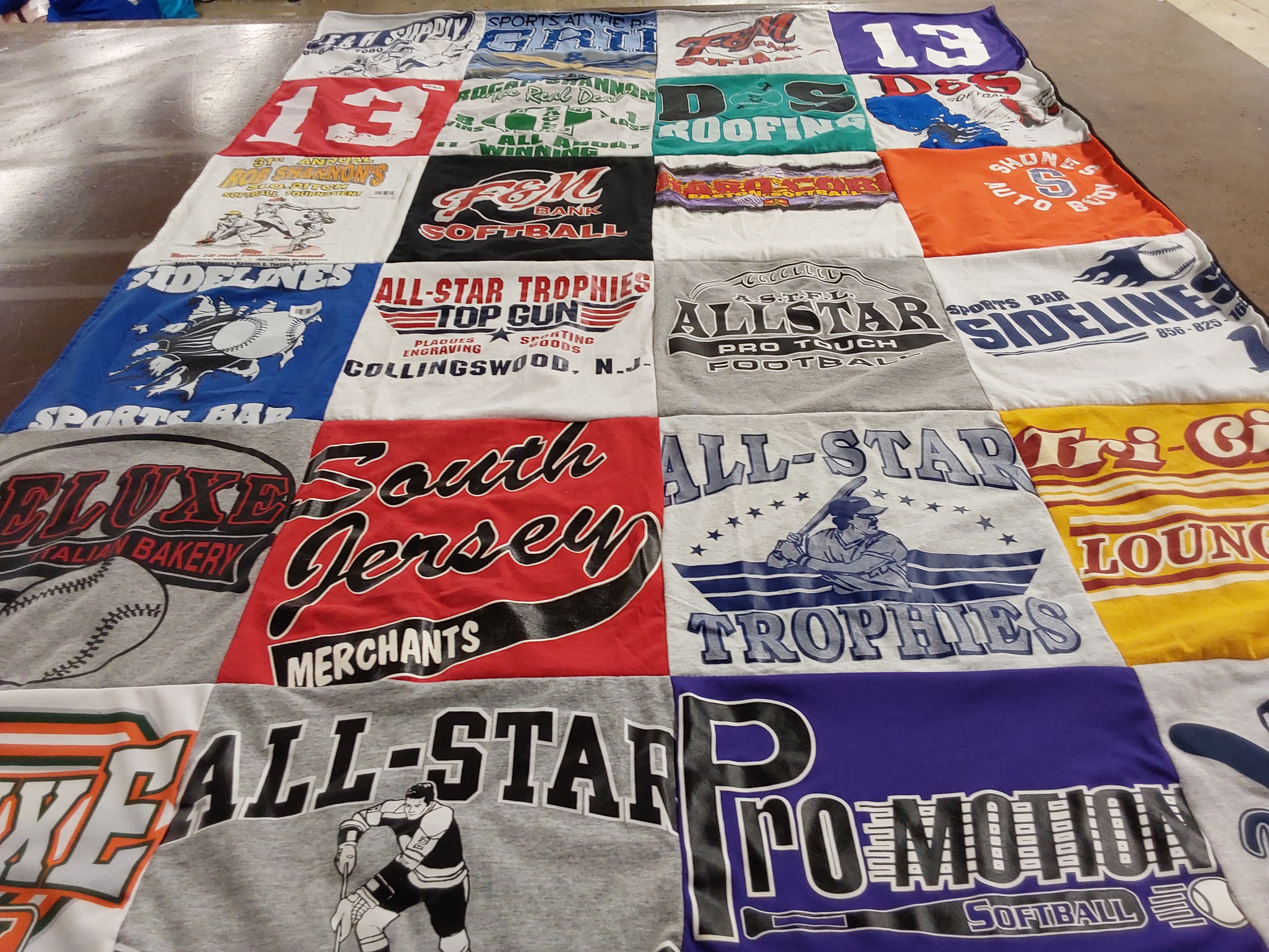 T-shirt quilt with softball, sports themes by Kim from NJ