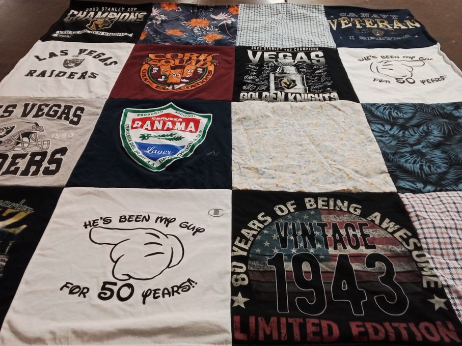 T-shirt quilt featuring las vegas raiders, vegas golden knights by STACY from NV
