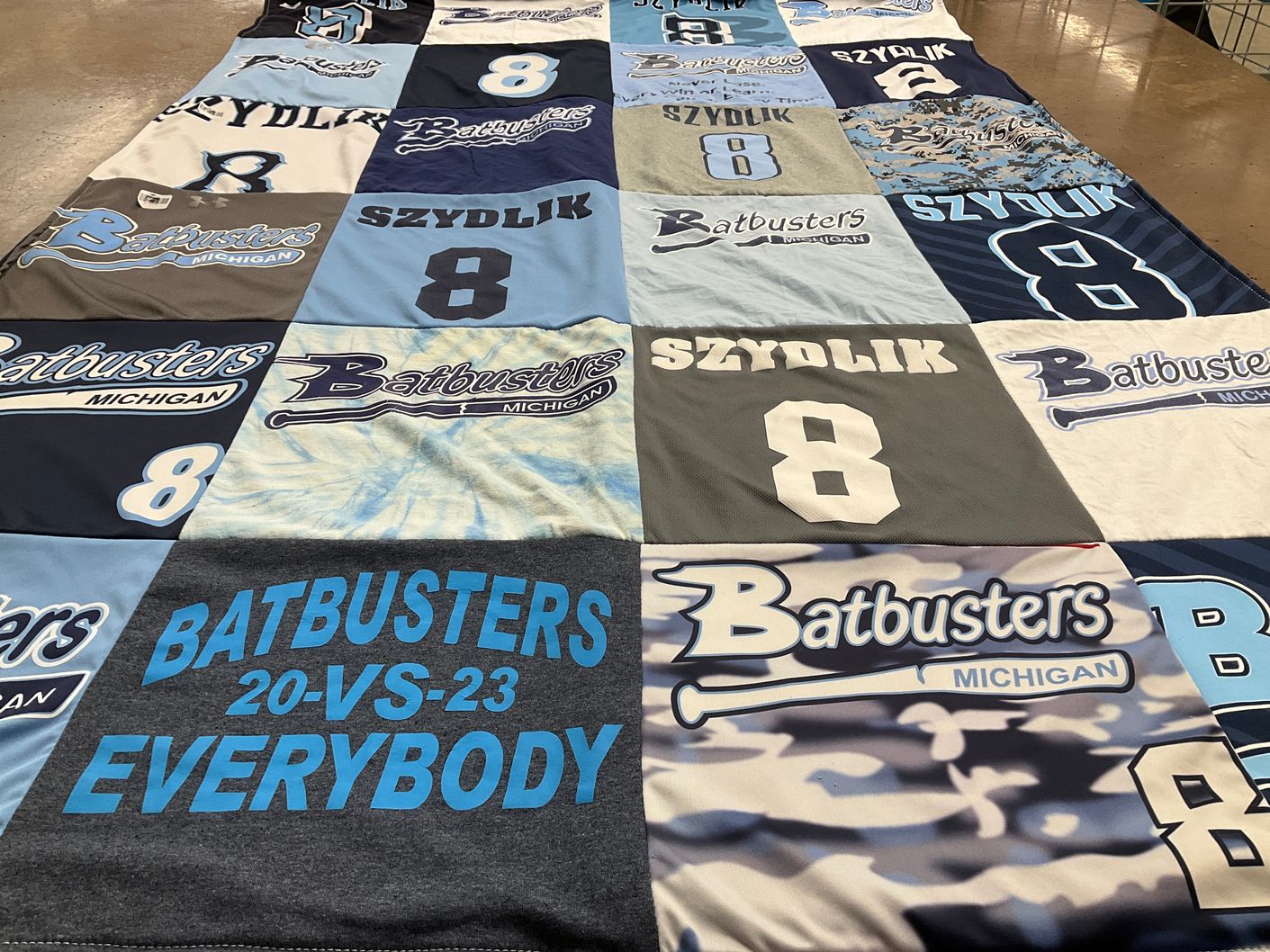 T-shirt quilt with softball, sports themes by Connie from MI