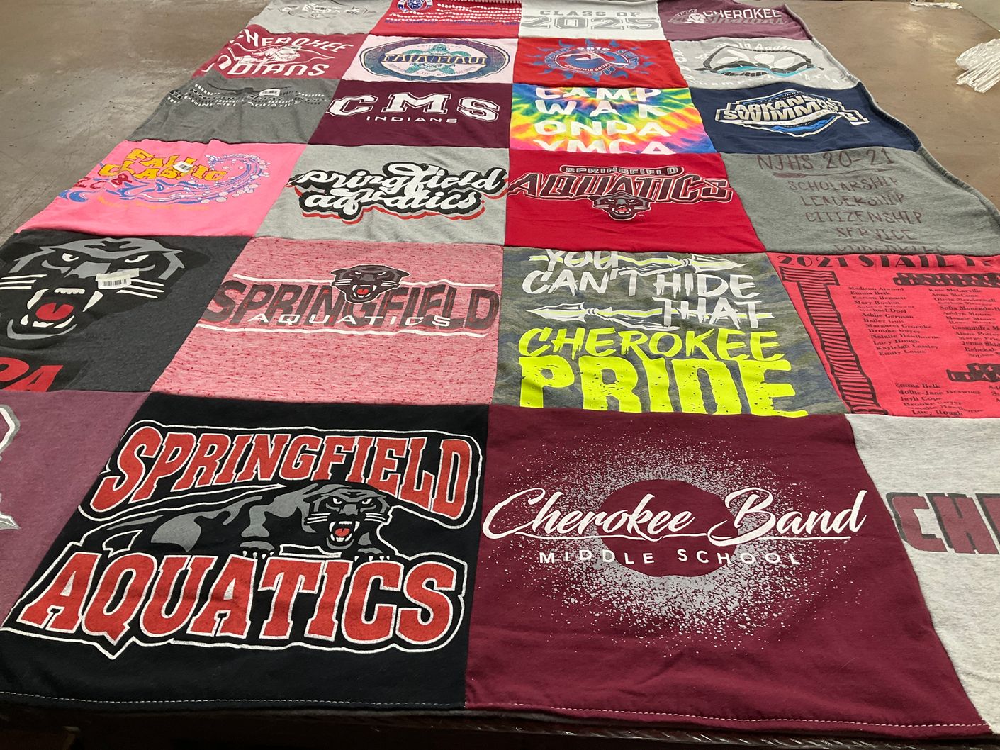 T-shirt quilt from cherokee middle school, springfield aquatics by Carrie from MO