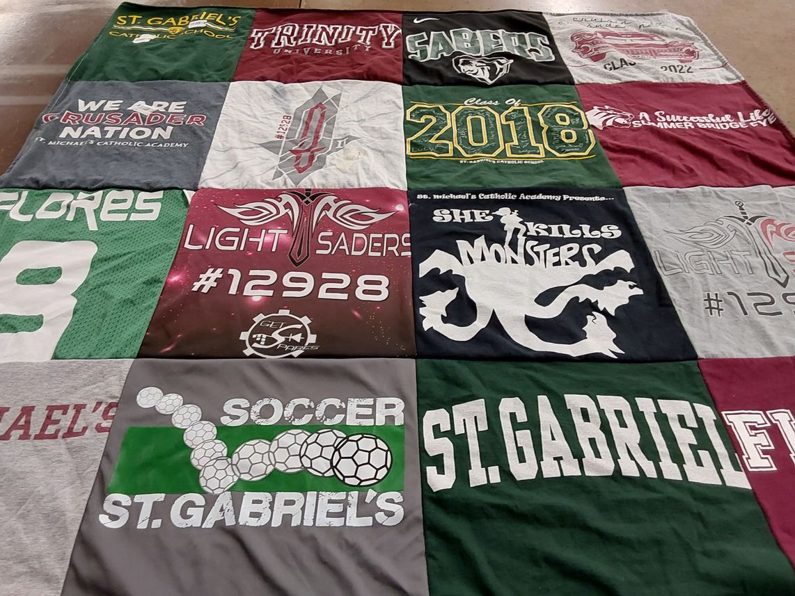 T-shirt quilt from trinity university, st. gabriel's catholic school by Dancy from TX