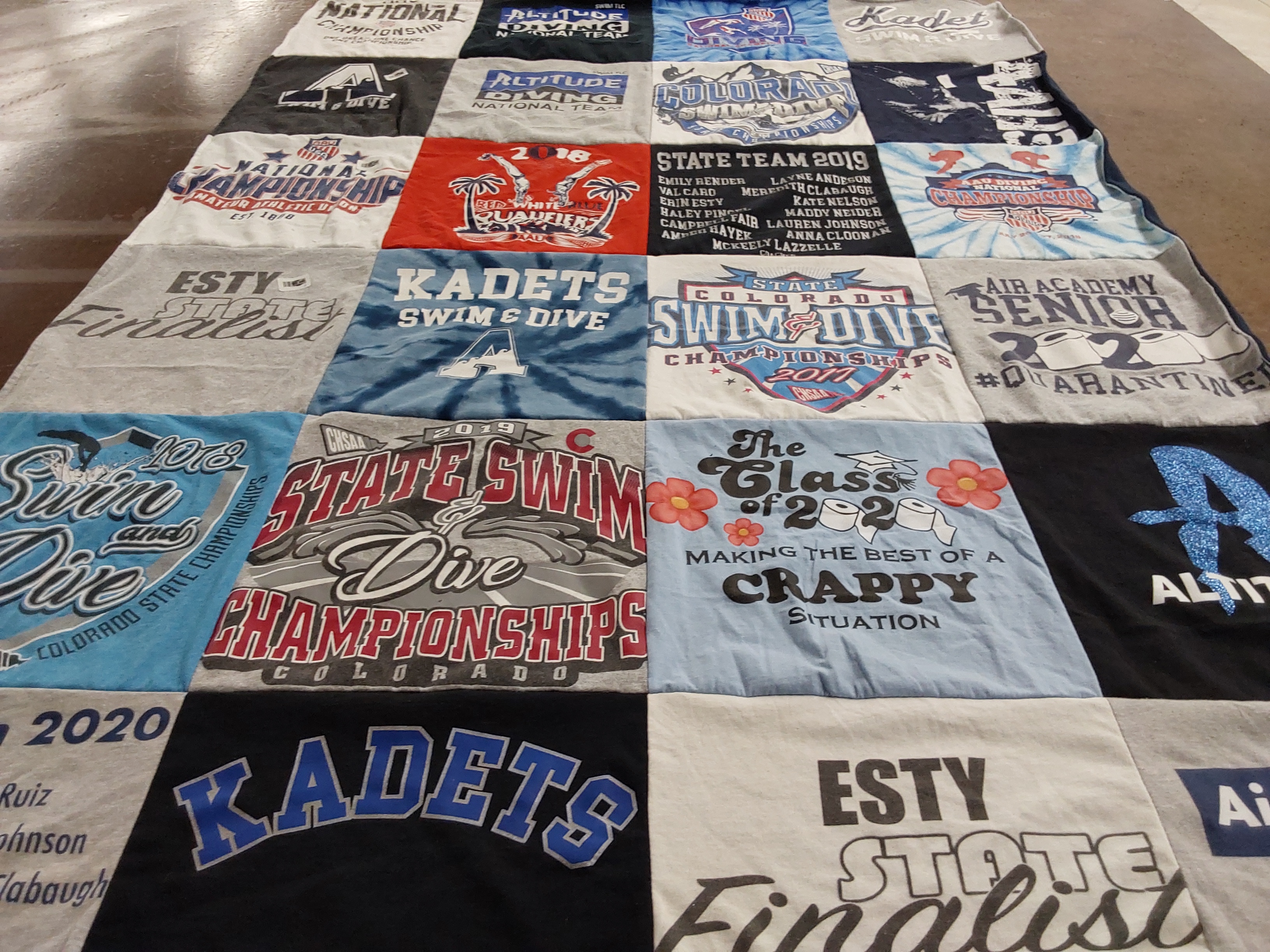 T-shirt quilt featuring kadets swim and dive team by Erin from CO