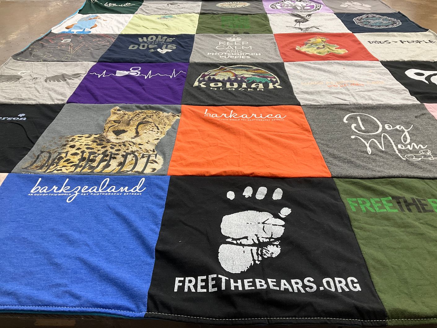 T-shirt quilt with animal welfare, photography themes by Christine from FL