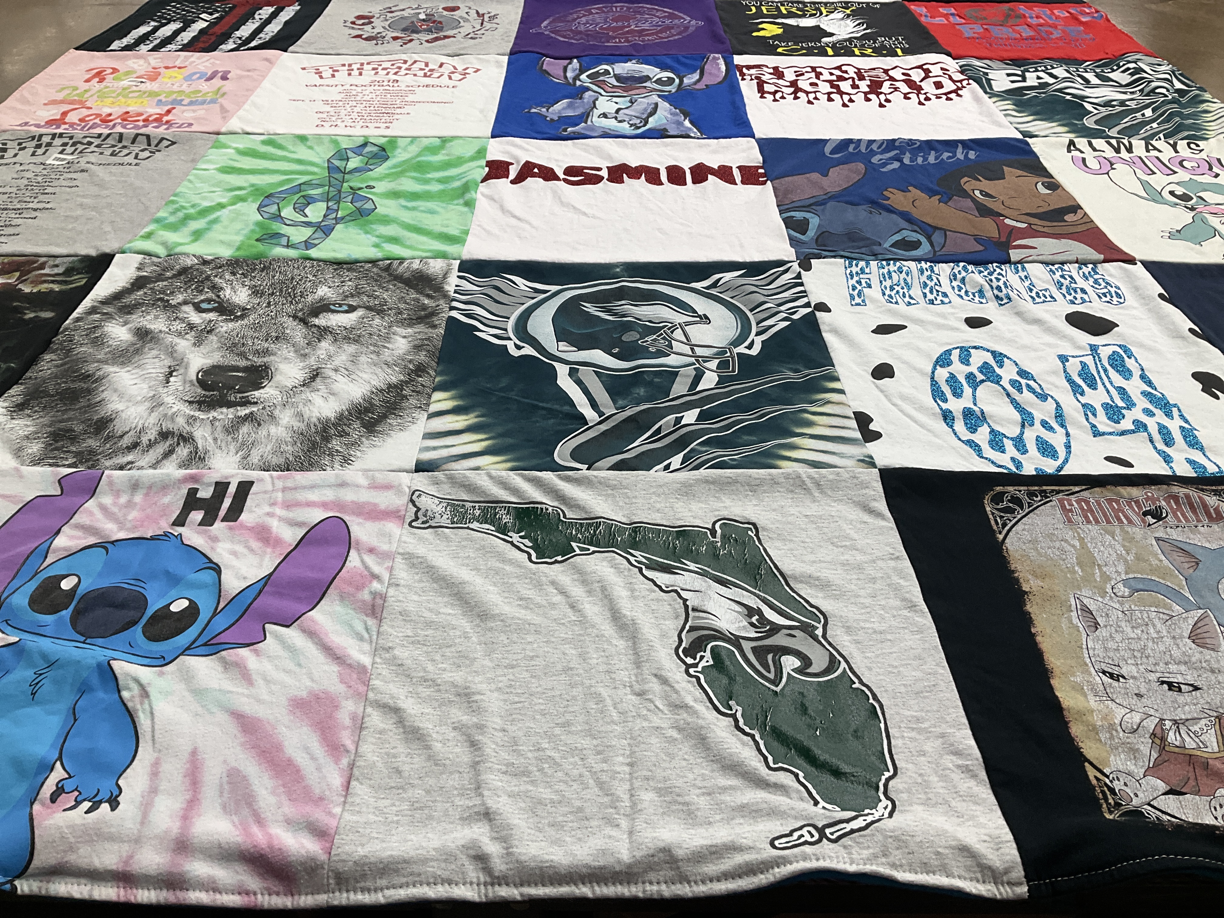 T-shirt quilt with music, animals themes by Mary from FL