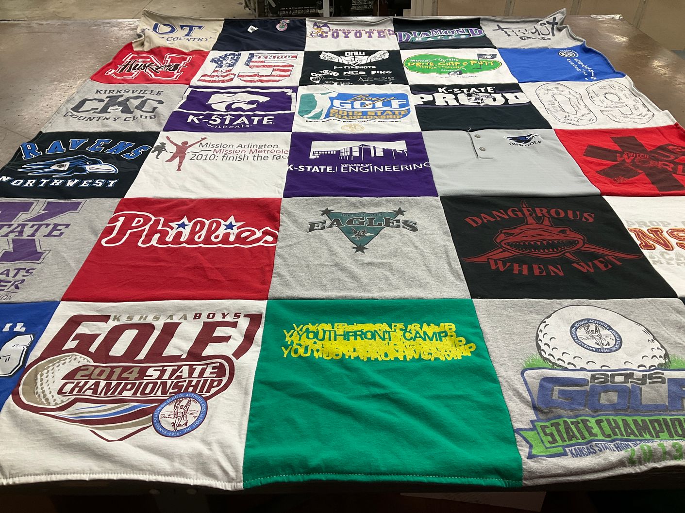 T-shirt quilt featuring k-state wildcats, philadelphia phillies by Vicki from KS