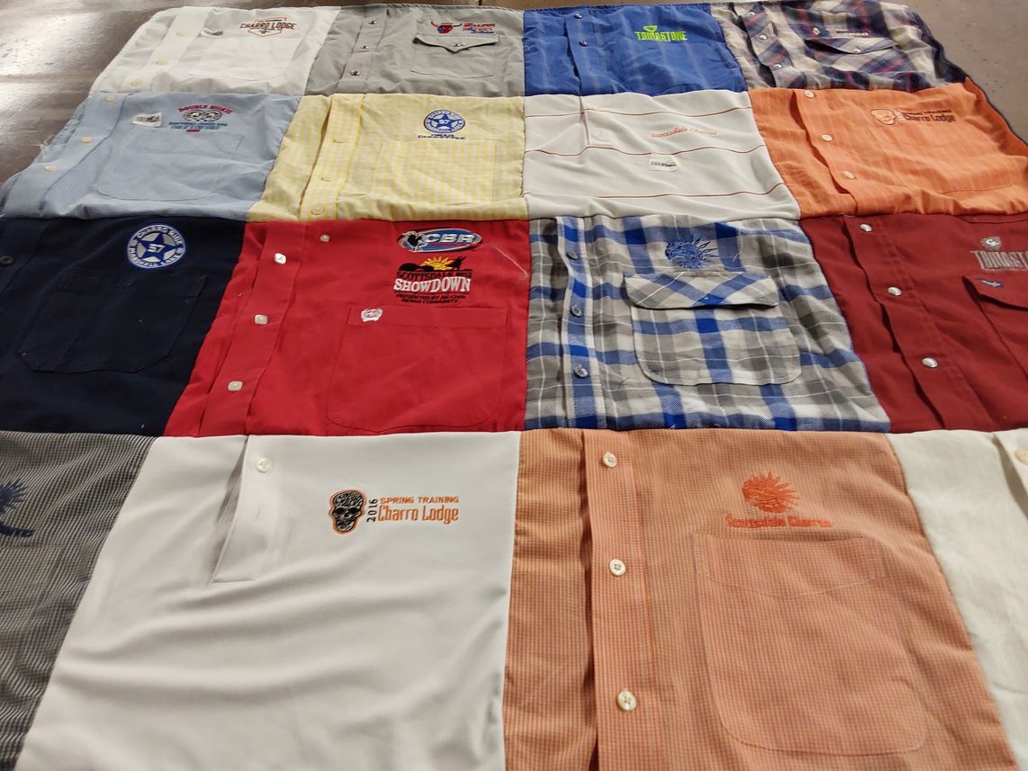 T-shirt quilt with outdoors, sports themes by Laura from AZ