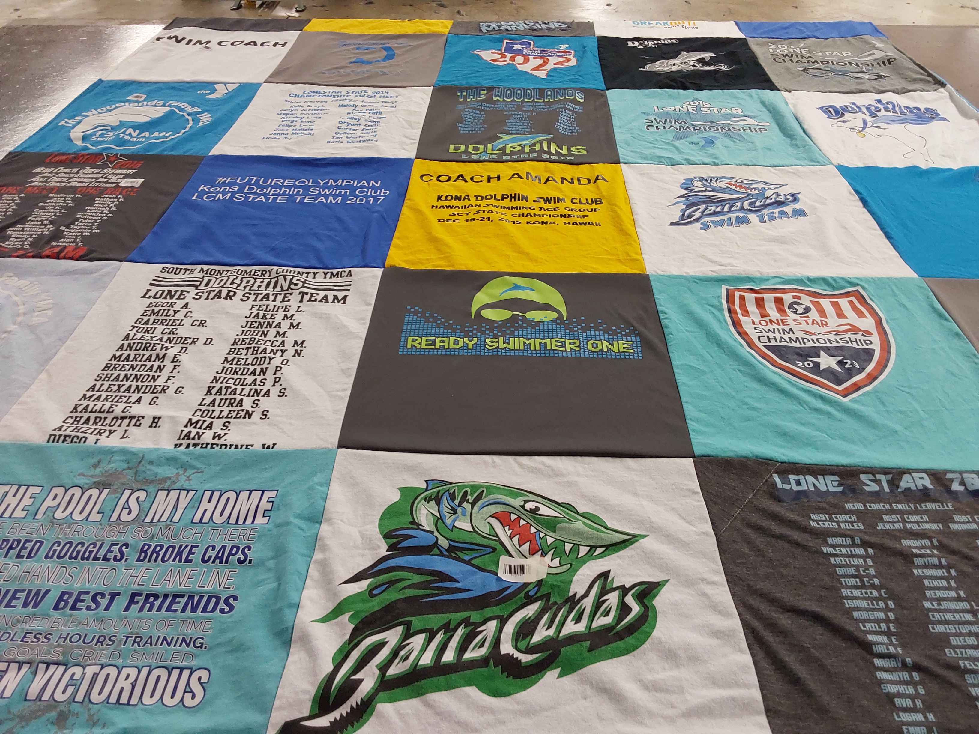T-shirt quilt with swimming, sports themes by Amanda from TX