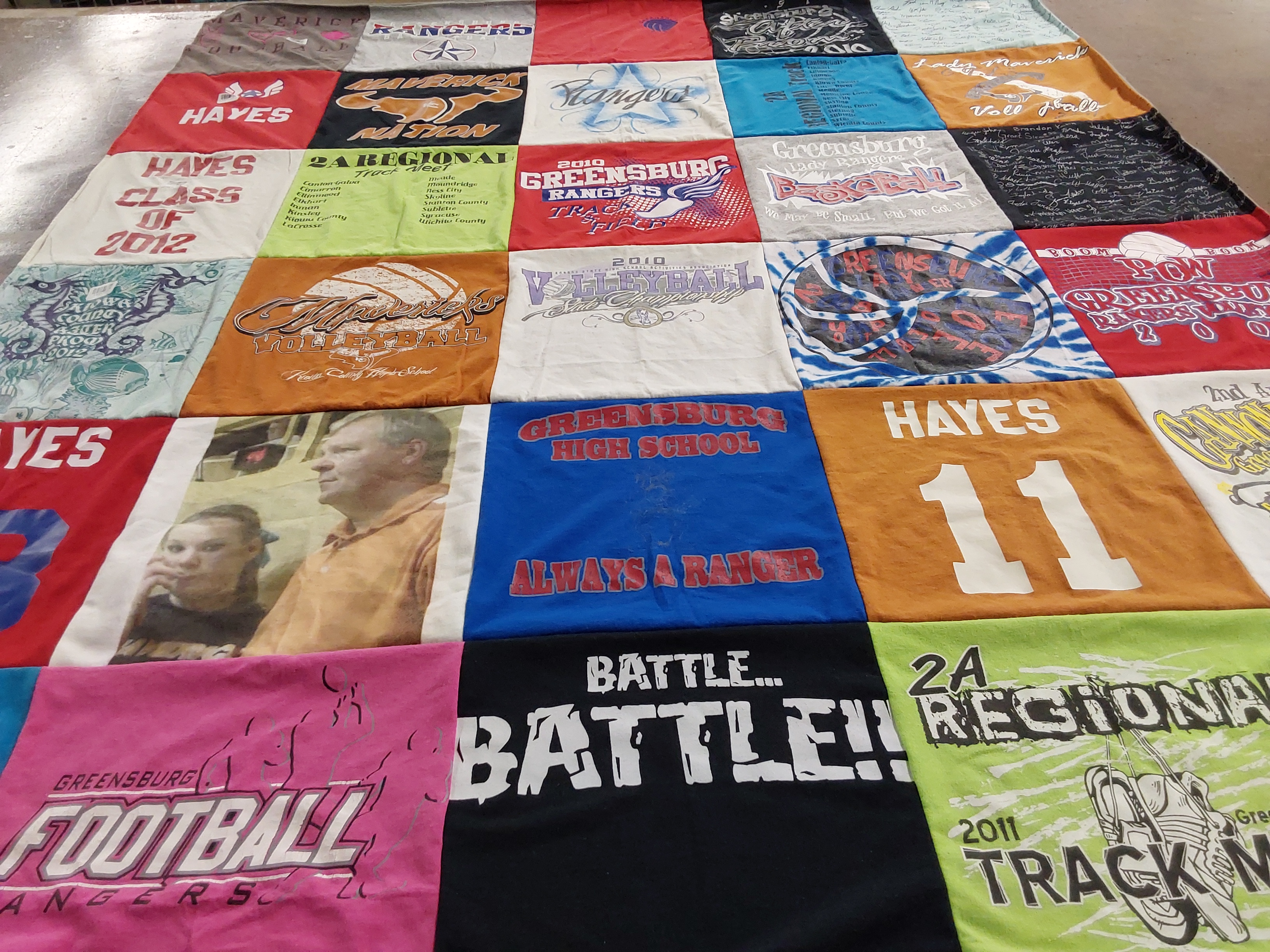 T-shirt quilt featuring greensburg rangers by Lisa from KS