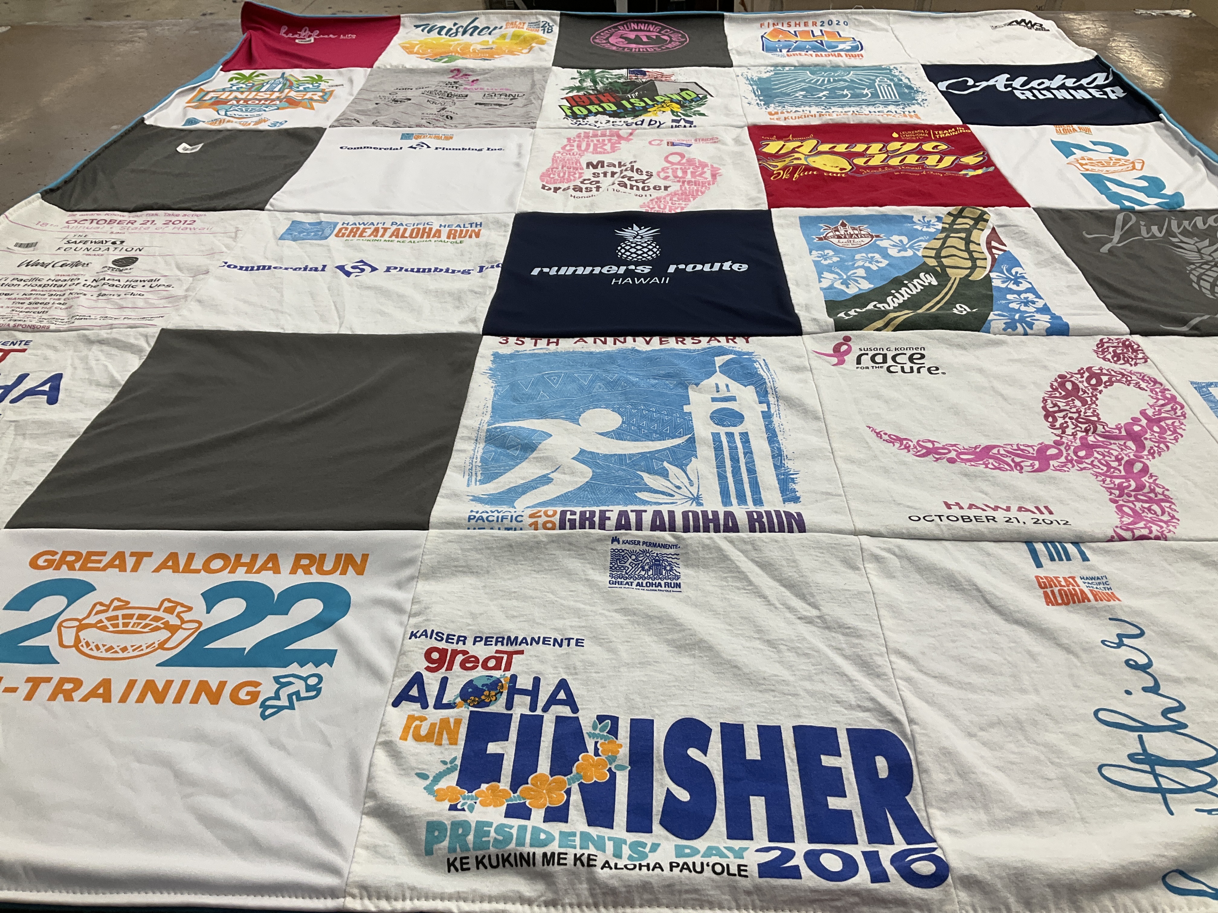 T-shirt quilt with running, health themes by Edith from HI