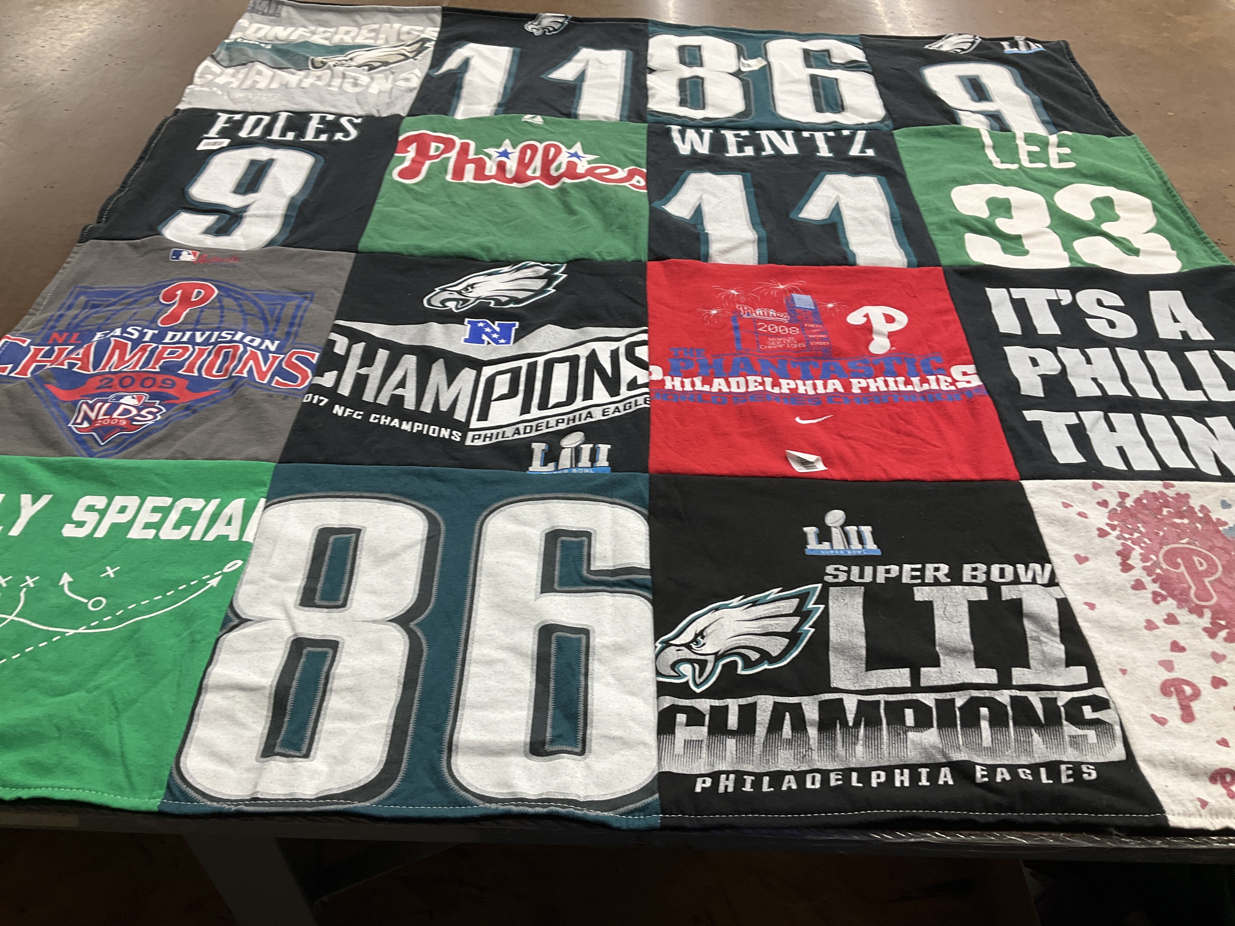 T-shirt quilt featuring philadelphia eagles, philadelphia phillies by Nicole from NJ