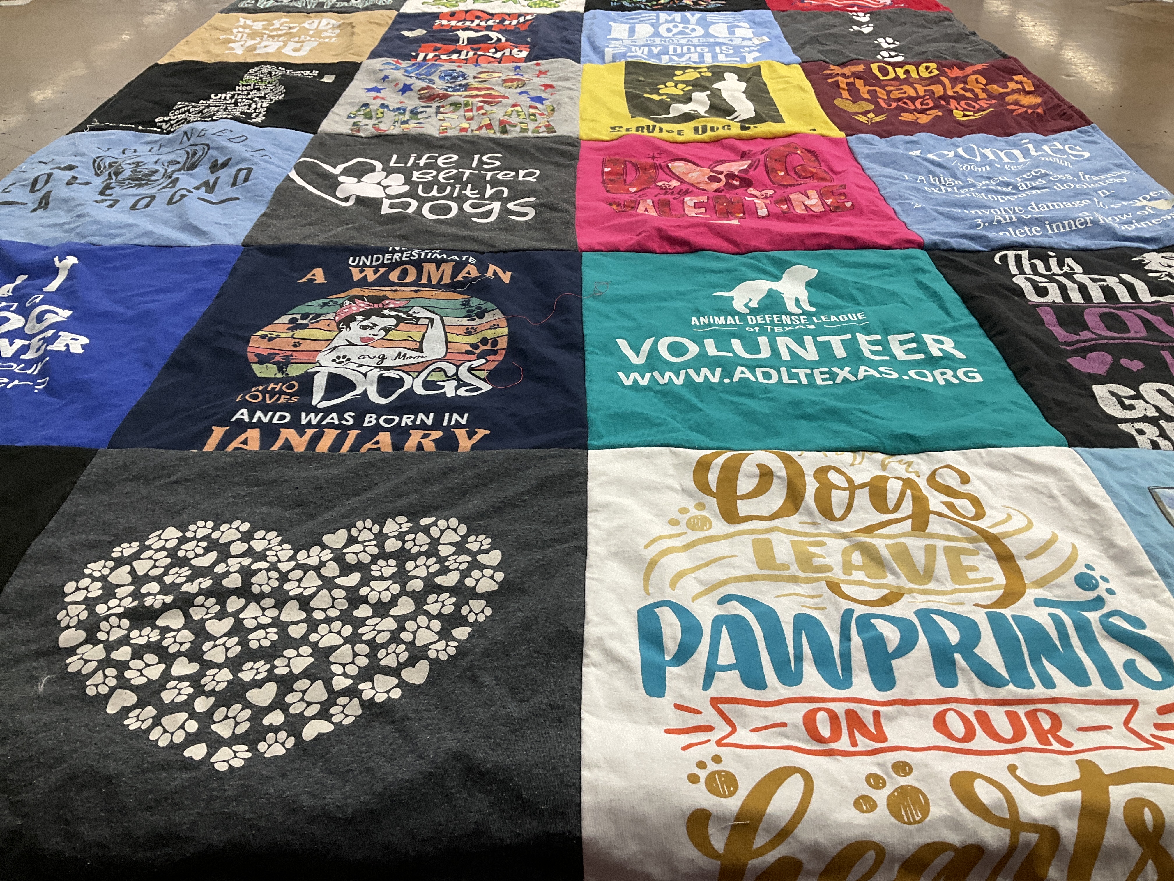 T-shirt quilt with dogs, volunteering themes by Jutta from TX