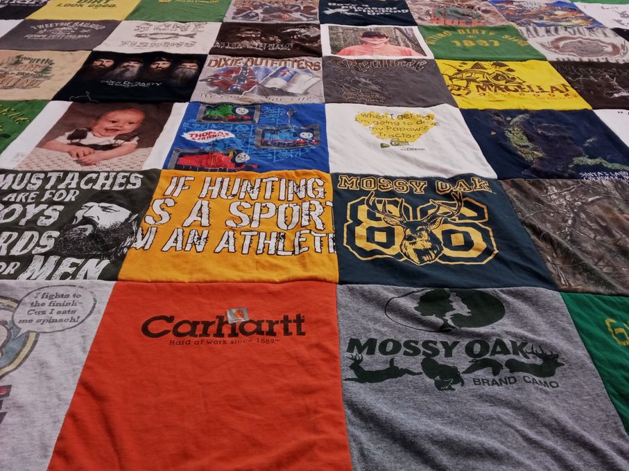 T-shirt quilt with hunting, outdoors themes by Amanda from NC