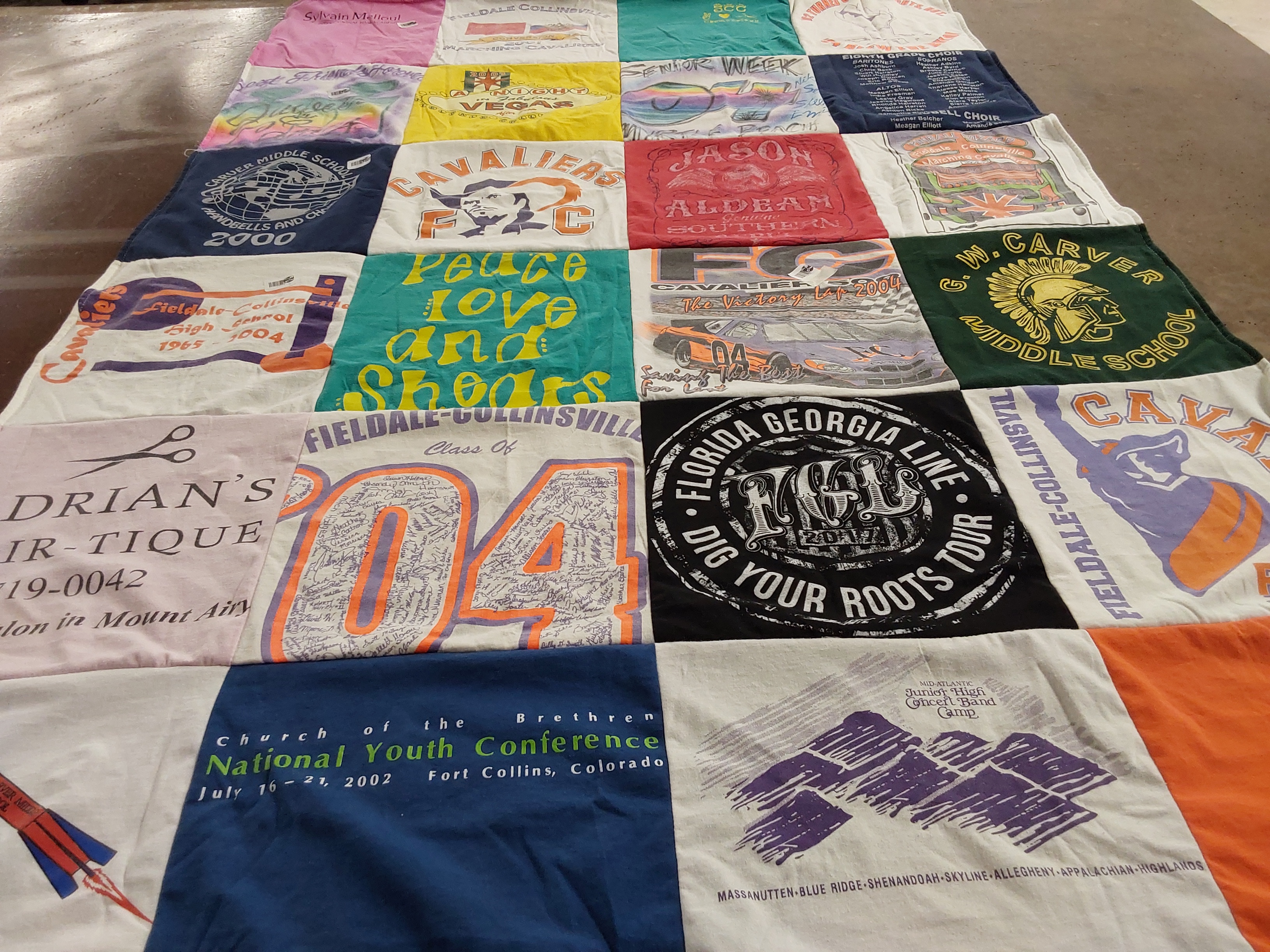 T-shirt quilt from g w carver middle school, fieldale collinsville high school by Julie from VA