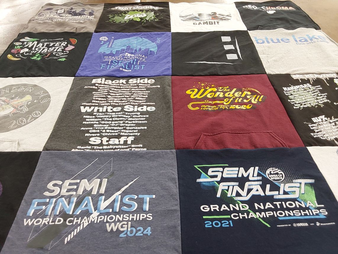 T-shirt quilt with music, art themes by Lyndsay from MI