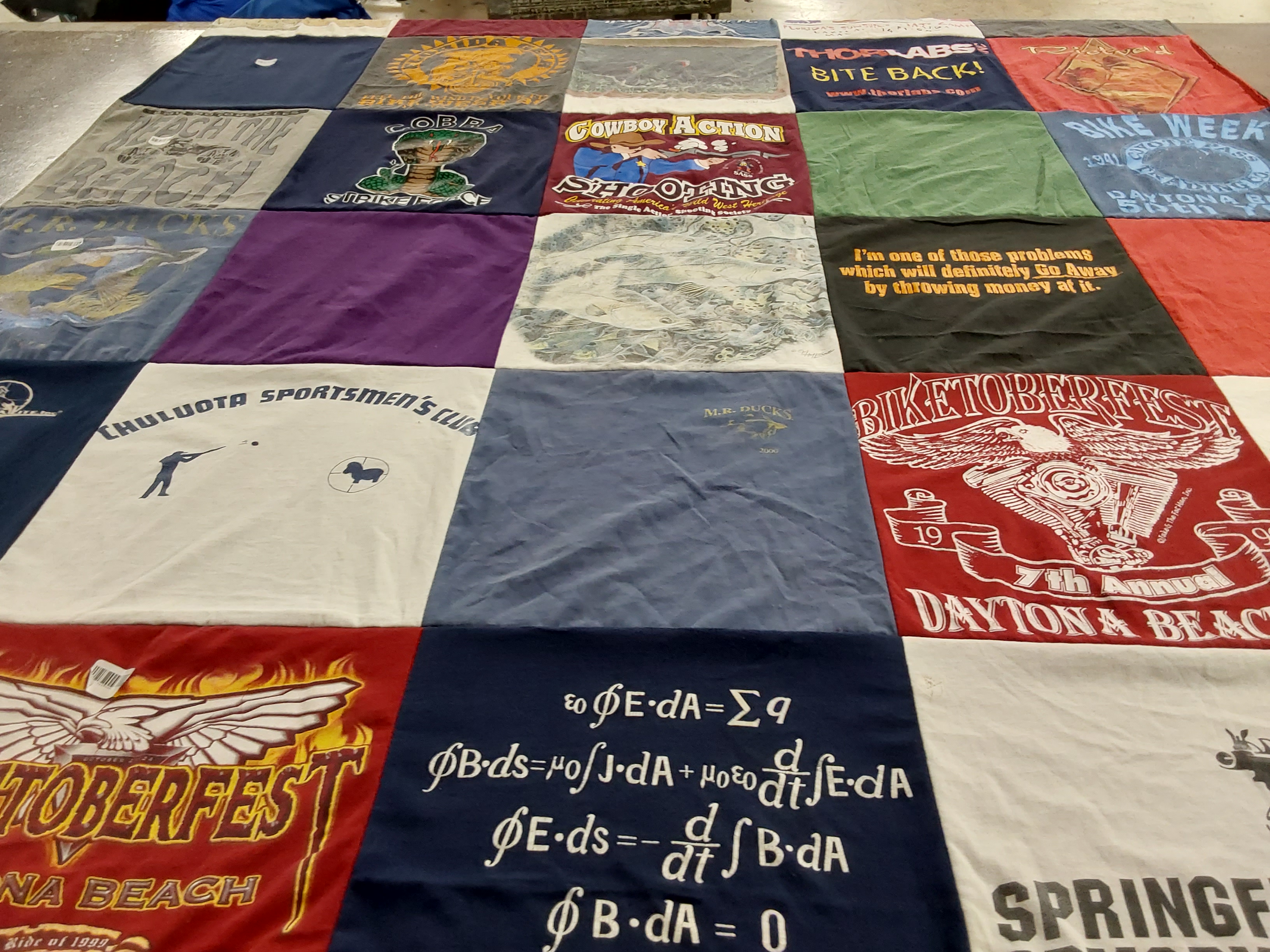 T-shirt quilt with motorcycles, sports themes by Cyndi from FL