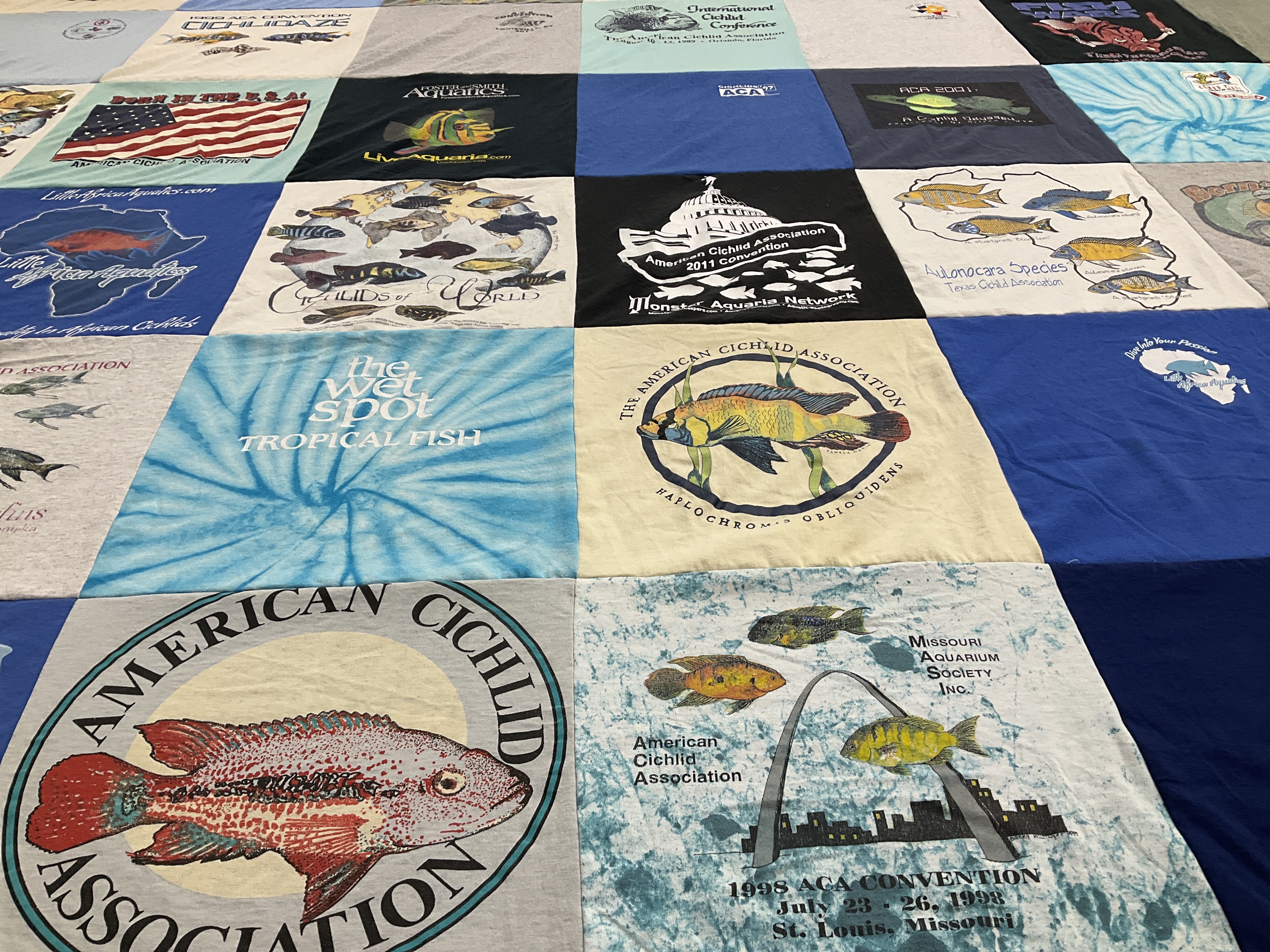 T-shirt quilt with aquatics, fishing themes by Mary from KY