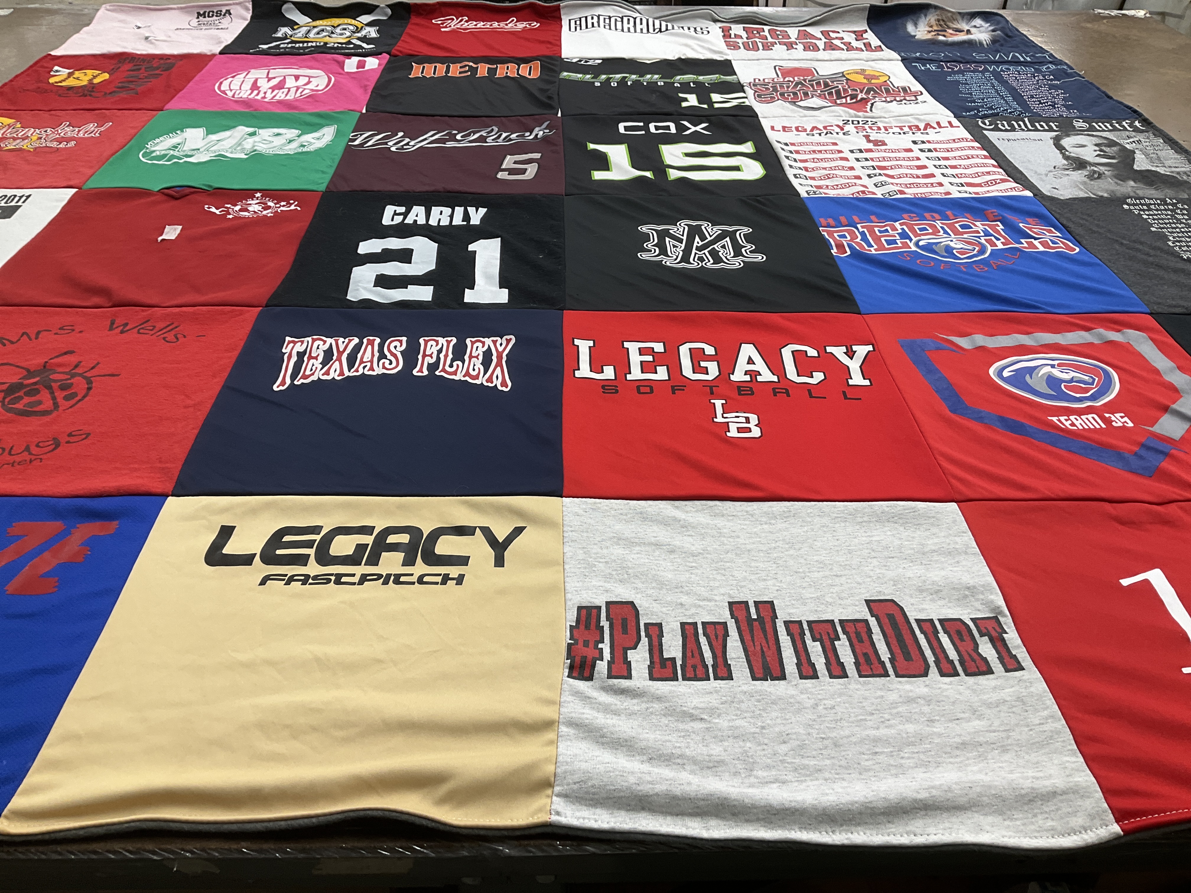 T-shirt quilt with softball themes by Christy from TX