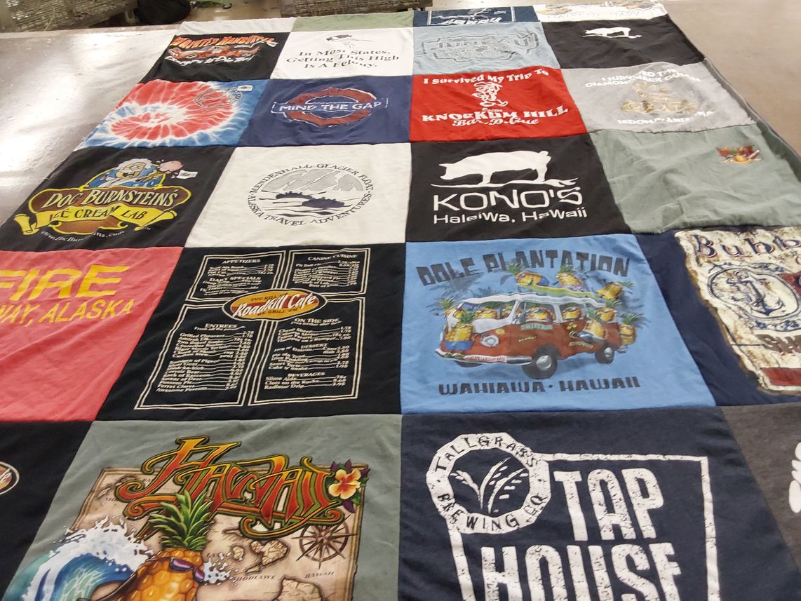 T-shirt quilt with travel, food themes by Tammy from AZ