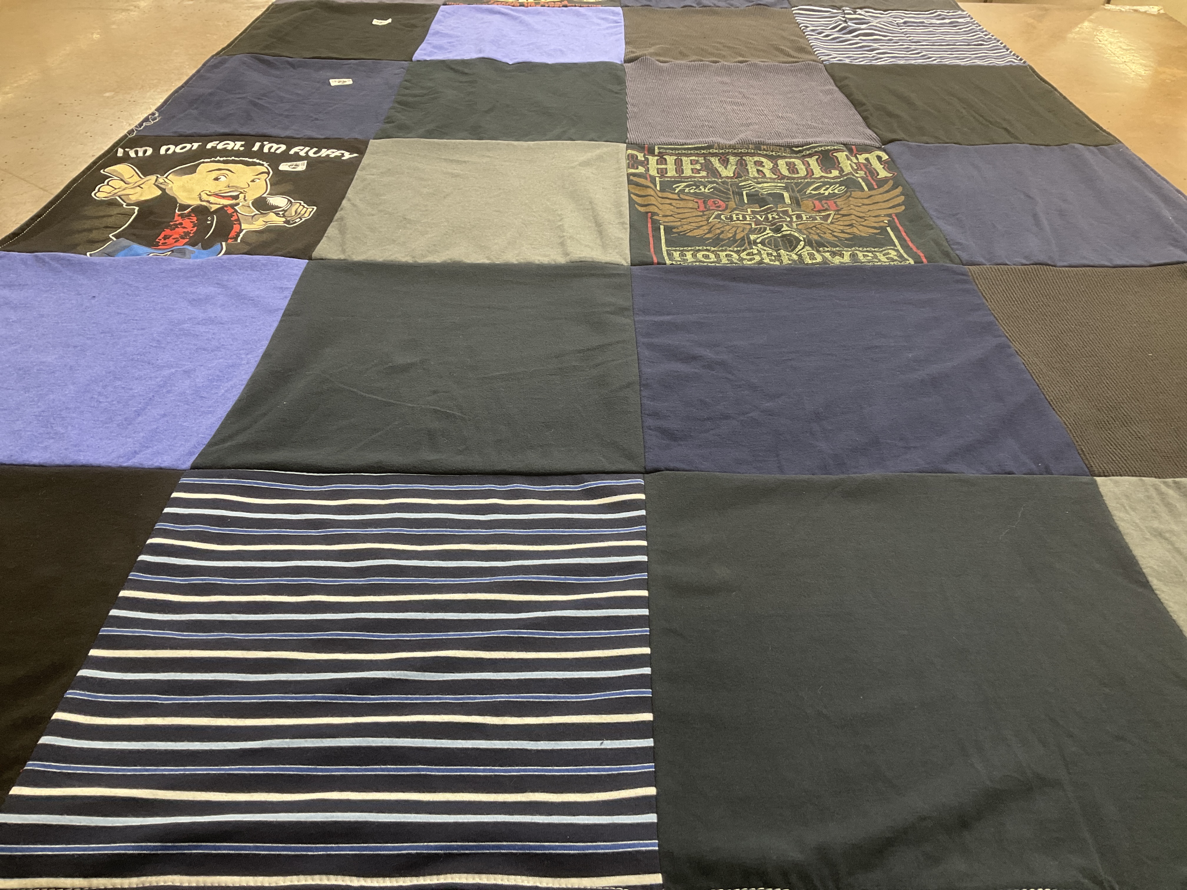 T-shirt quilt with automobiles, humor themes by Rebekah from CA