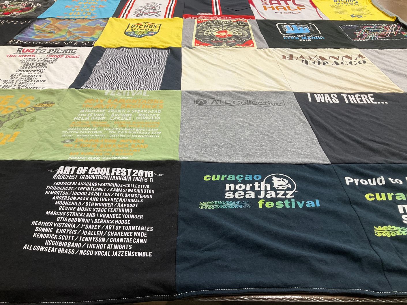 T-shirt quilt with music, festivals themes by Tania from GA