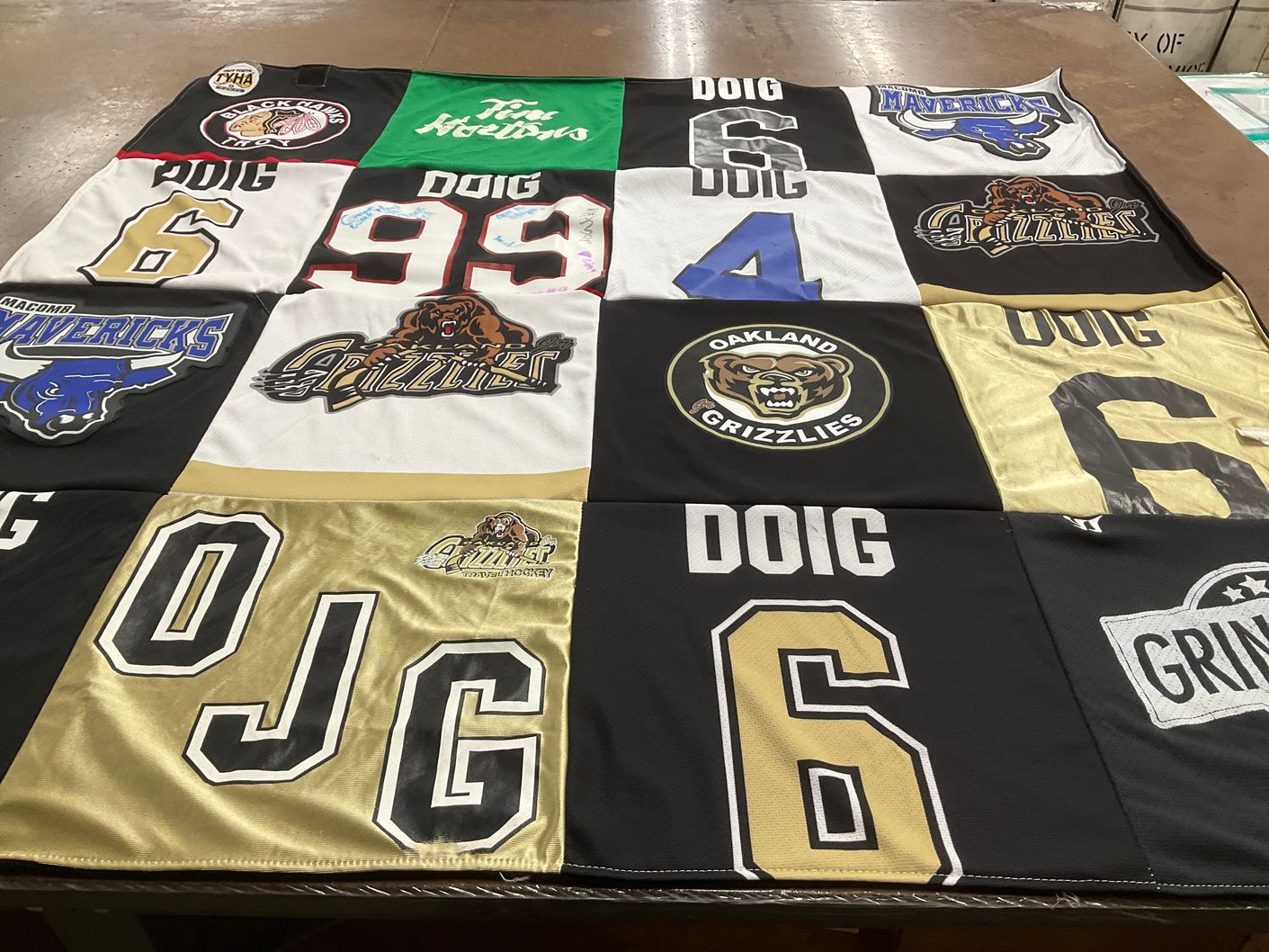 T-shirt quilt featuring michigan mavericks, oakland grizzlies by Melissa from MI
