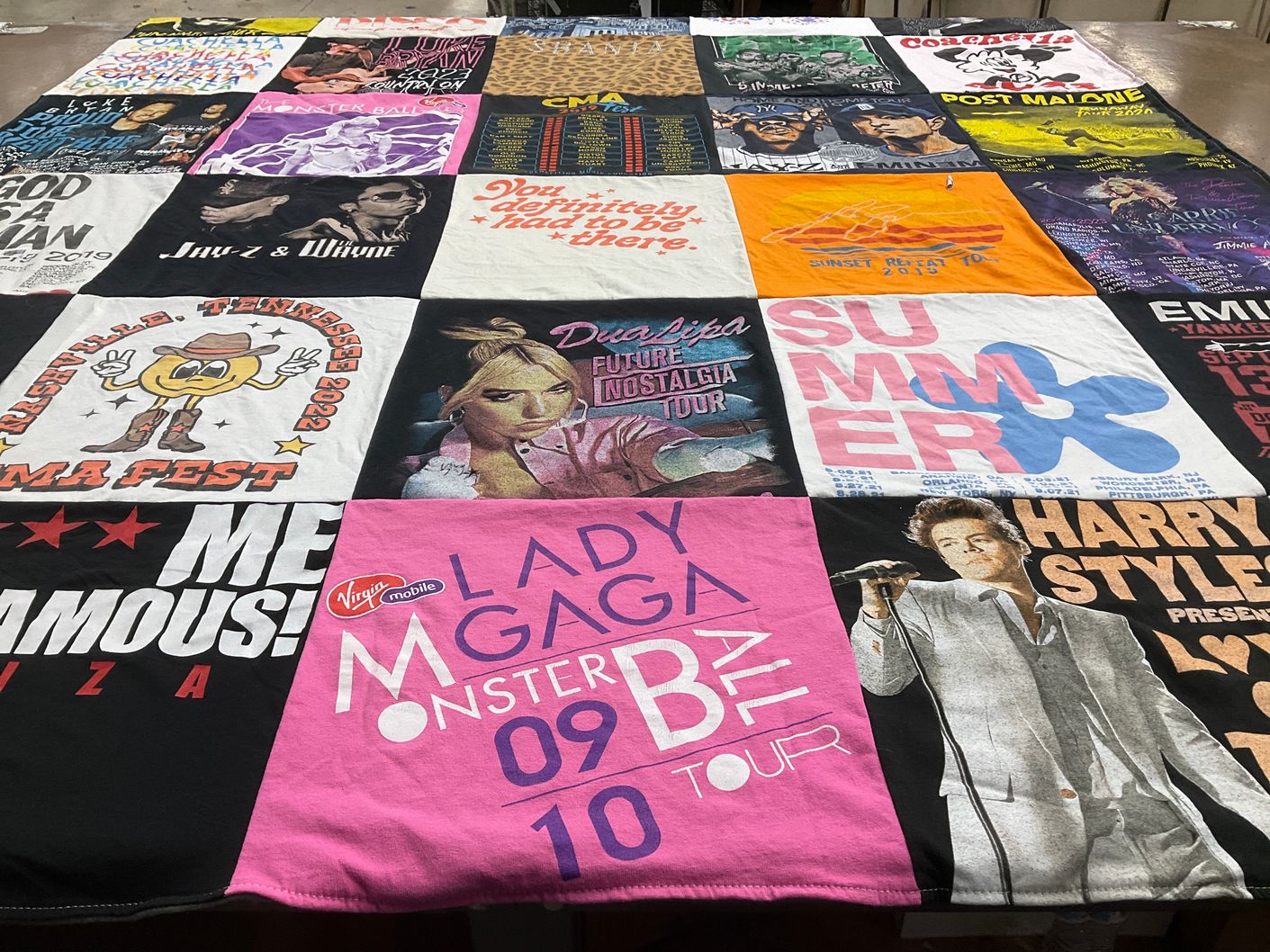 T-shirt quilt with music, festivals themes by Kelly from NJ