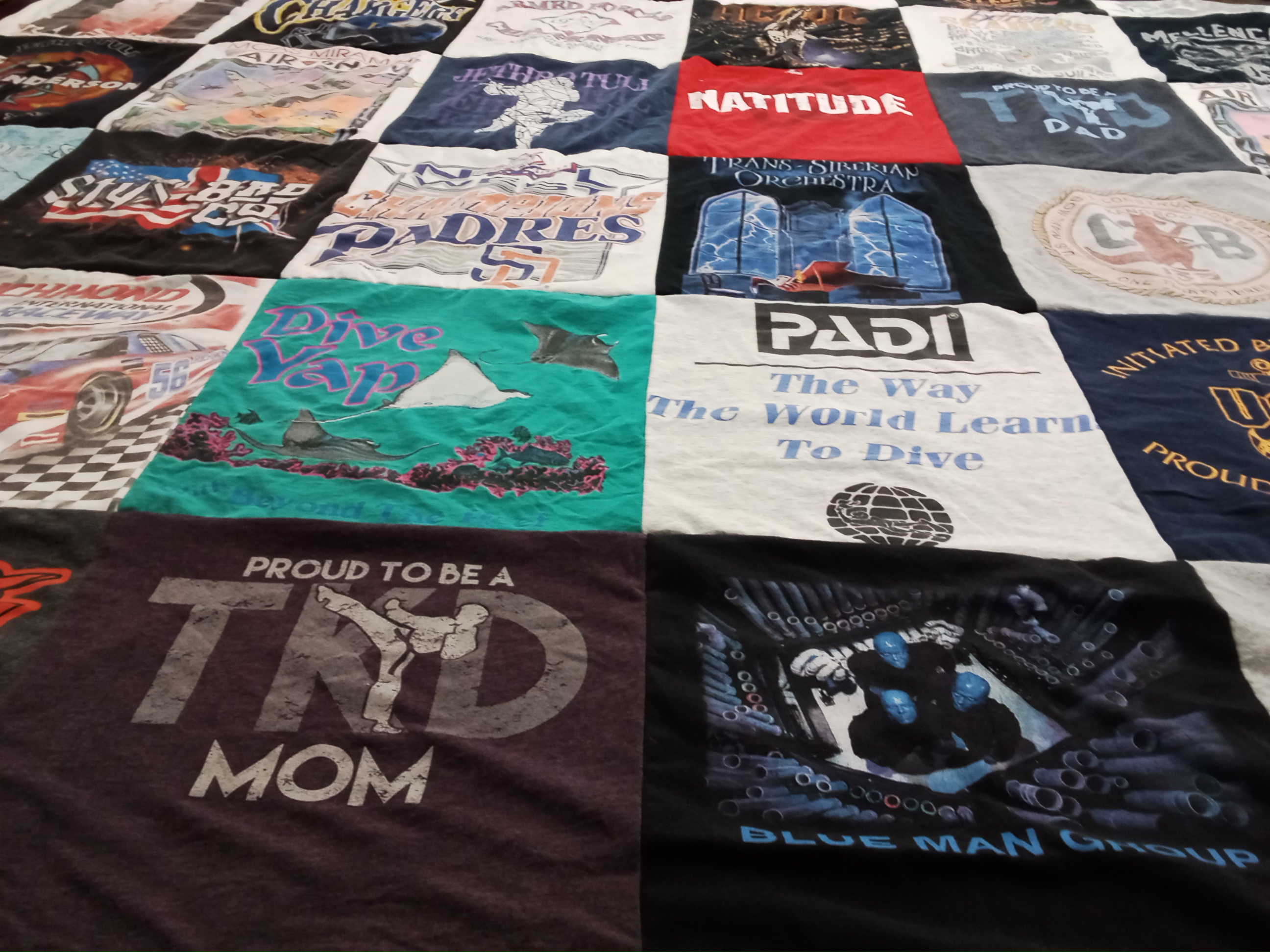 T-shirt quilt with diving, music themes by Kimberley from VA