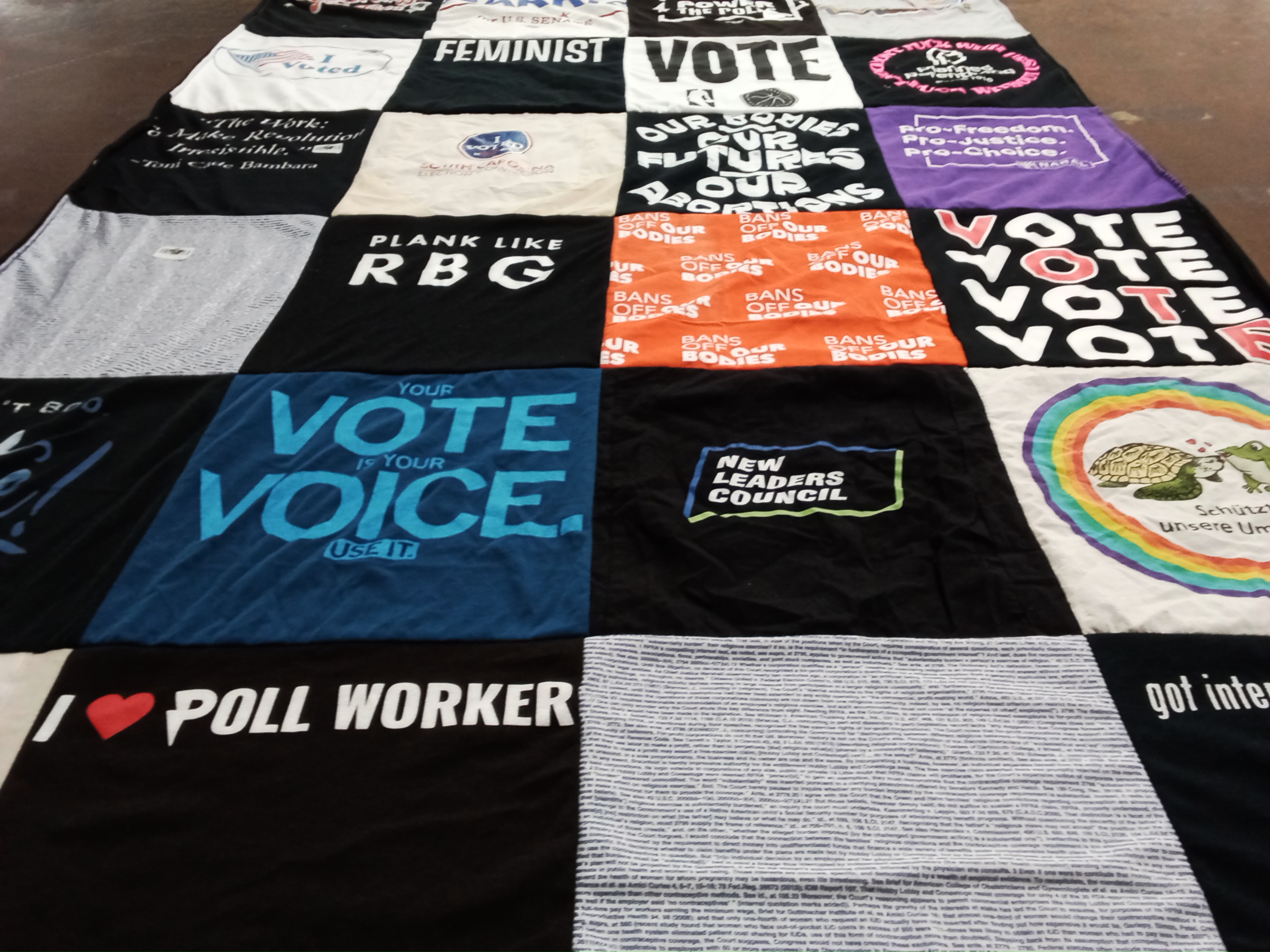 T-shirt quilt with voting, politics themes by Marta from OR