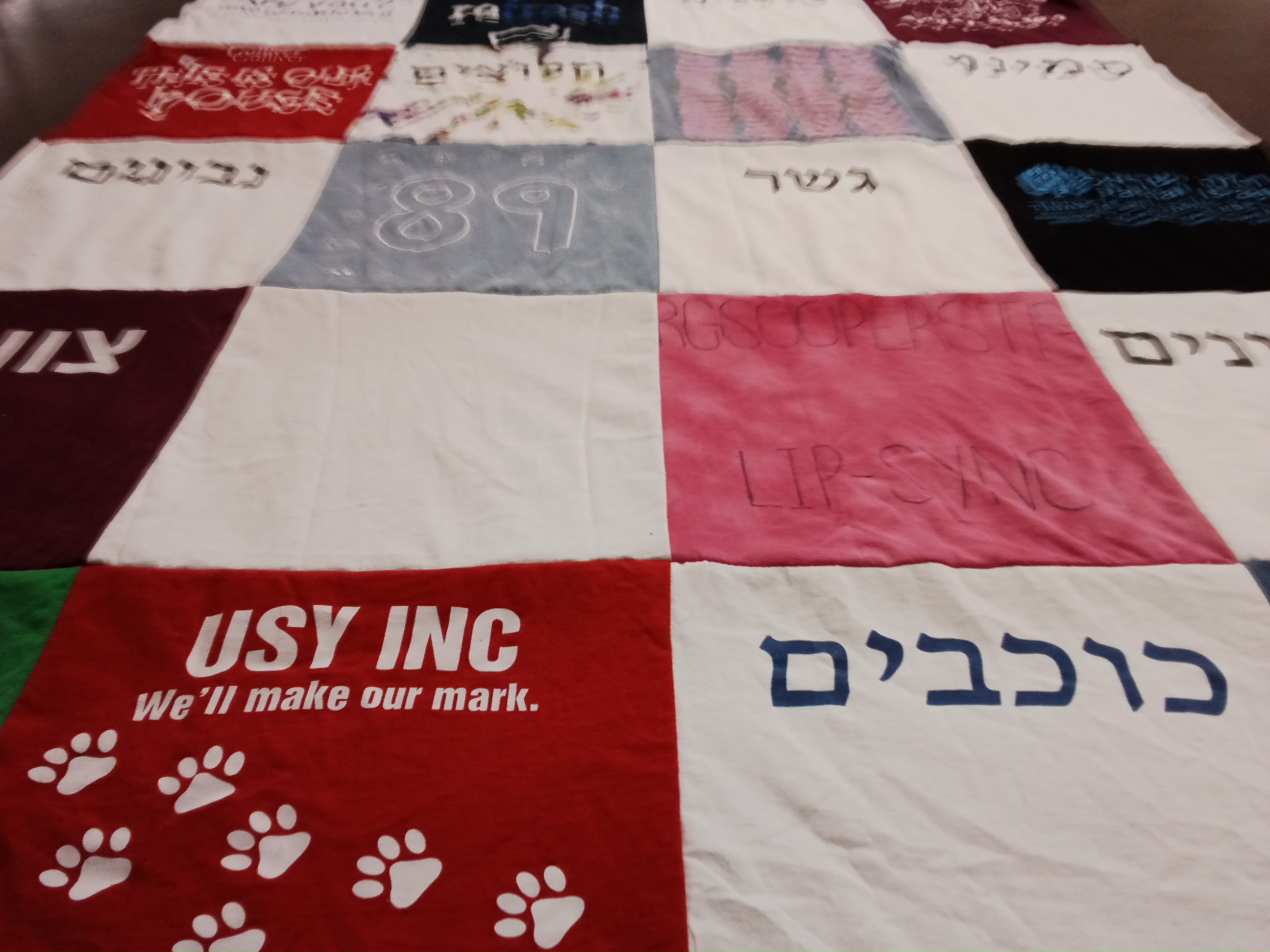 T-shirt quilt with judaism, youth leadership themes by Mindy from FL