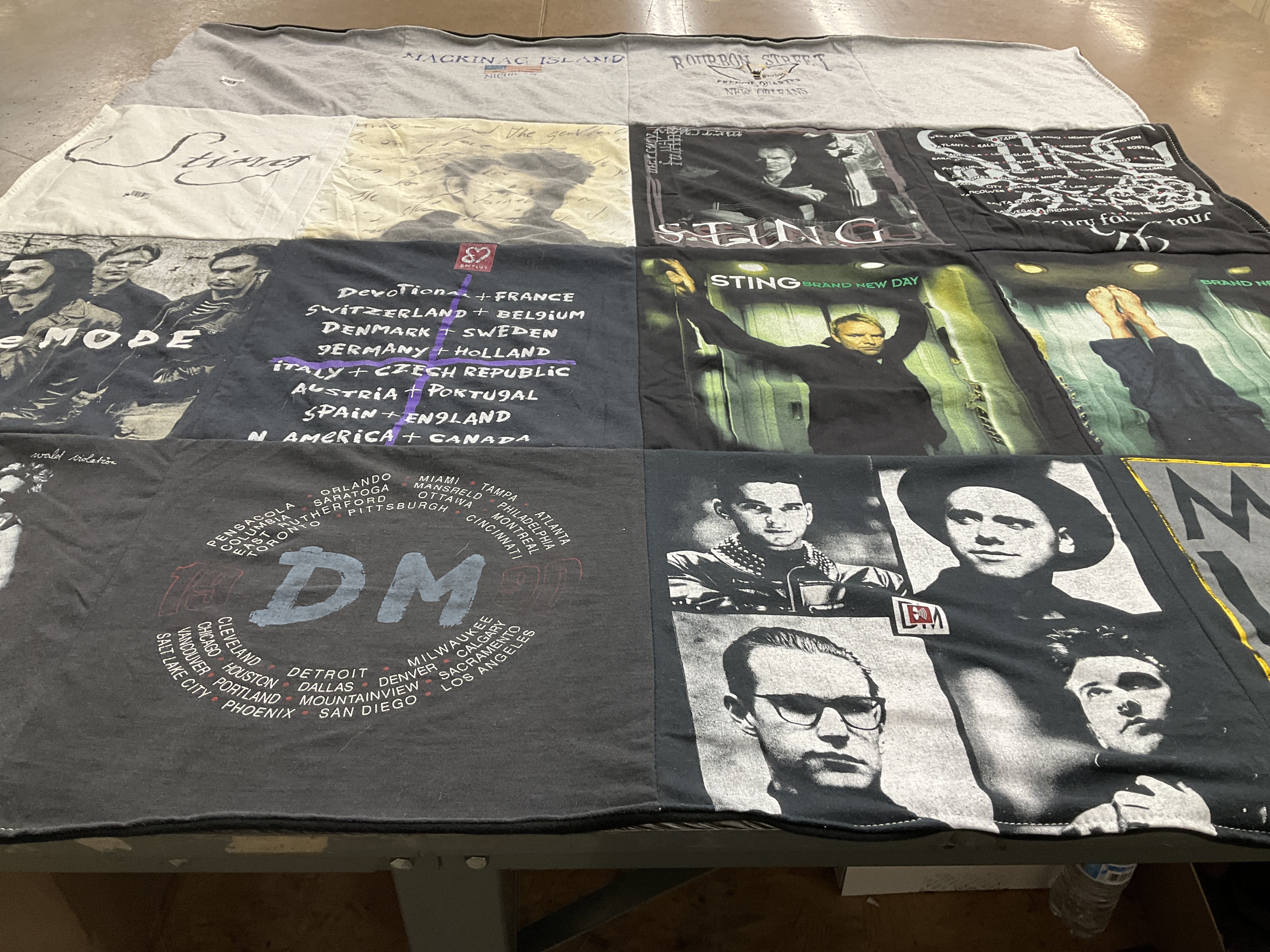 T-shirt quilt with music, concerts themes by Janine from PA