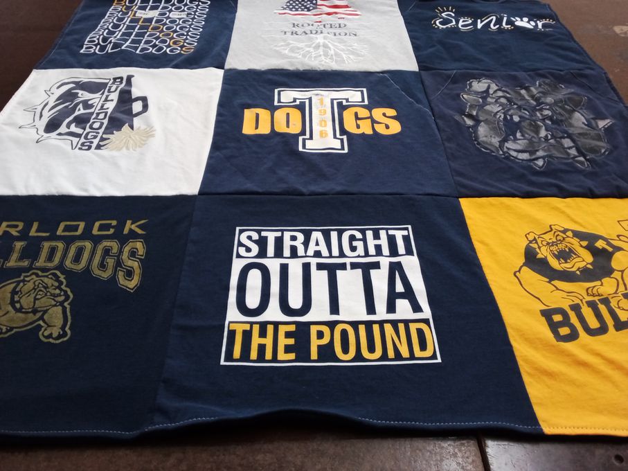 T-shirt quilt featuring turlock bulldogs by Amber from CA