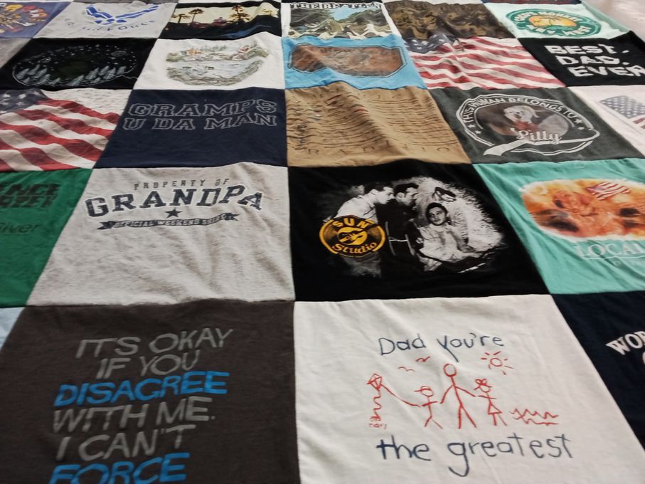 T-shirt quilt with family, outdoor activities themes by Jennifer from VA