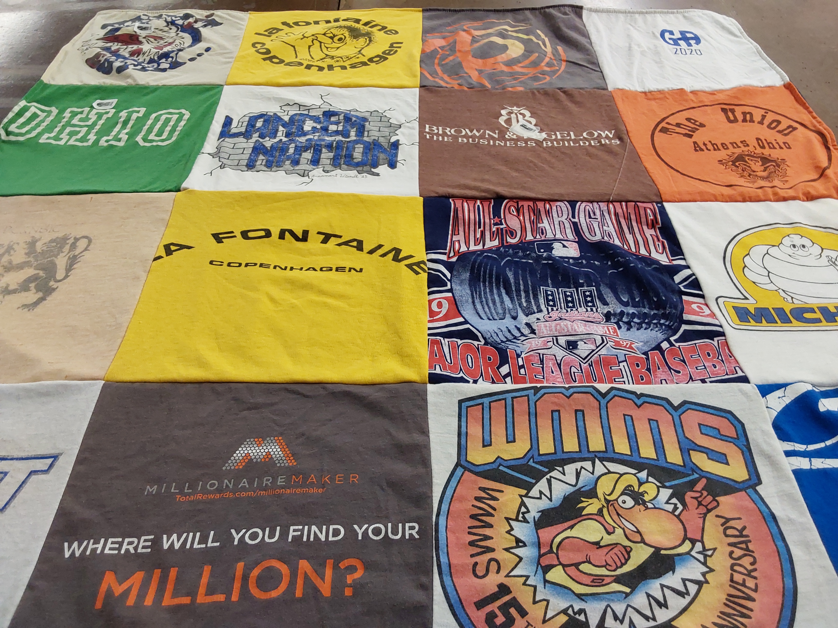 T-shirt quilt with baseball, music themes by LaVerne from OH